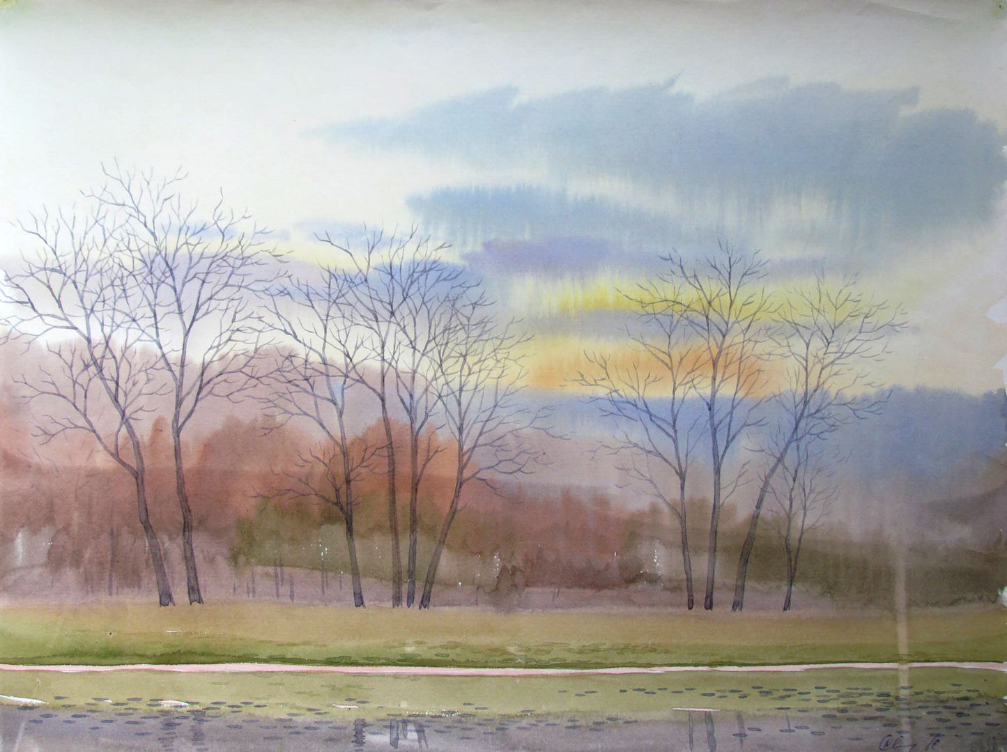 Watercolor painting March. The snow has melted Savenets Valery