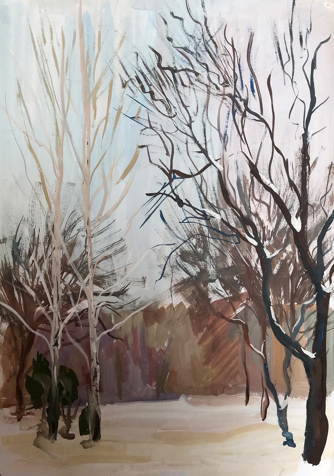 Gouache painting Winter Forest Unknown artist