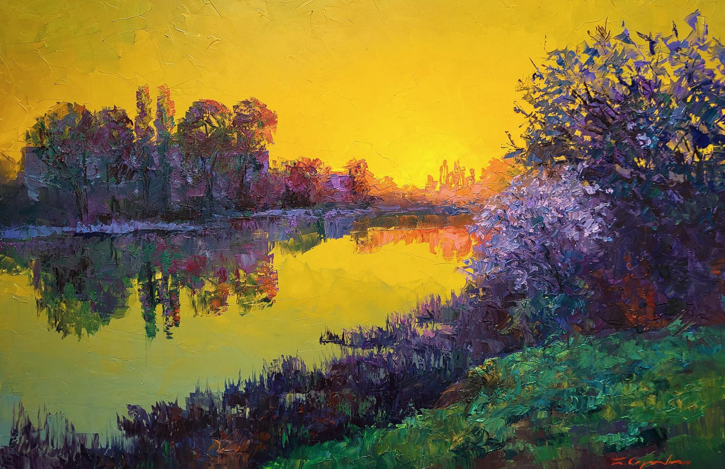 Oil painting Evening by the river Boris Serdyuk