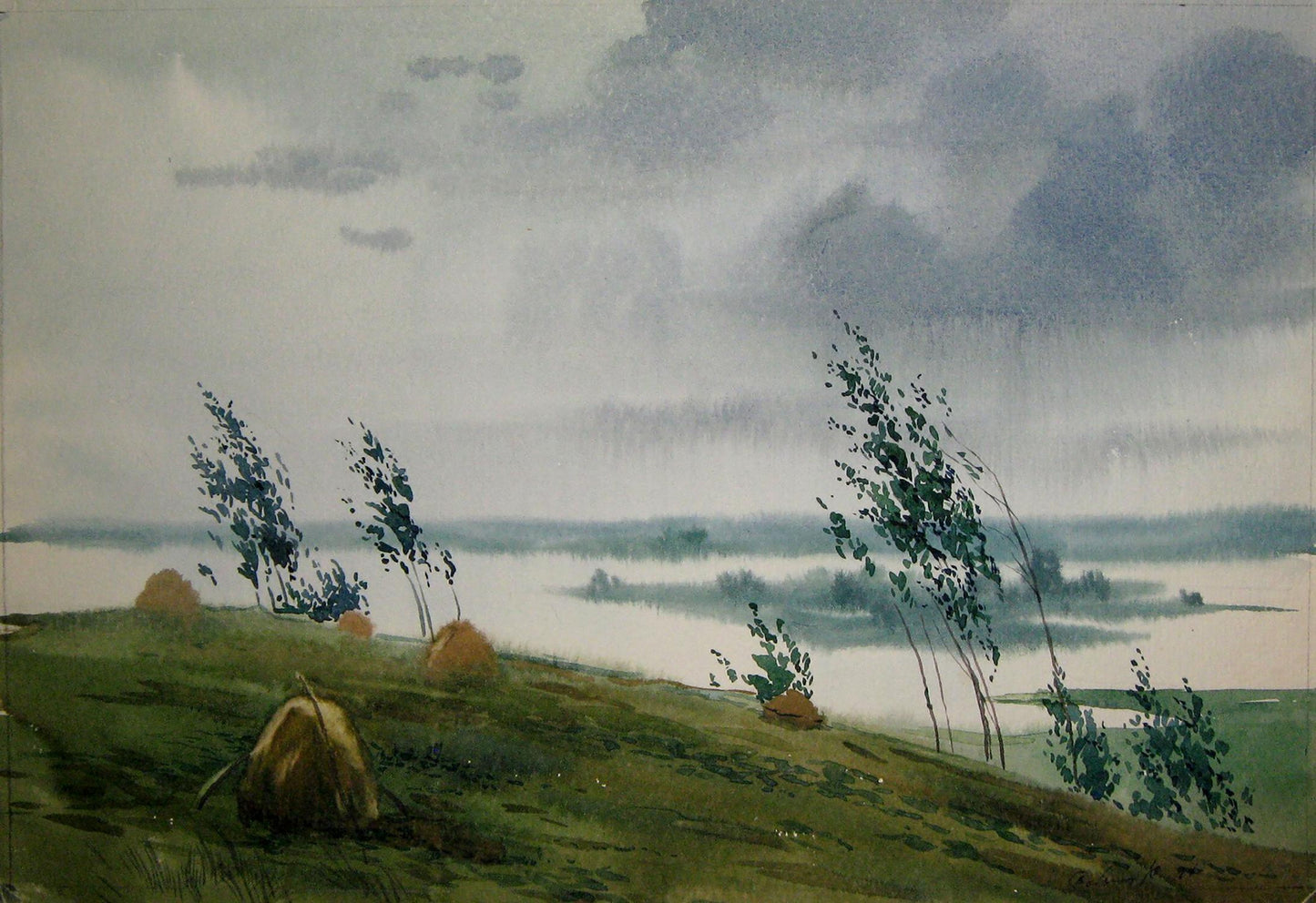 Watercolor painting Cold august Savenets Valery