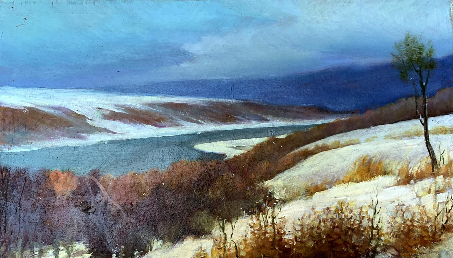 Oil painting The field was covered with snow Mykhailo Burdylo