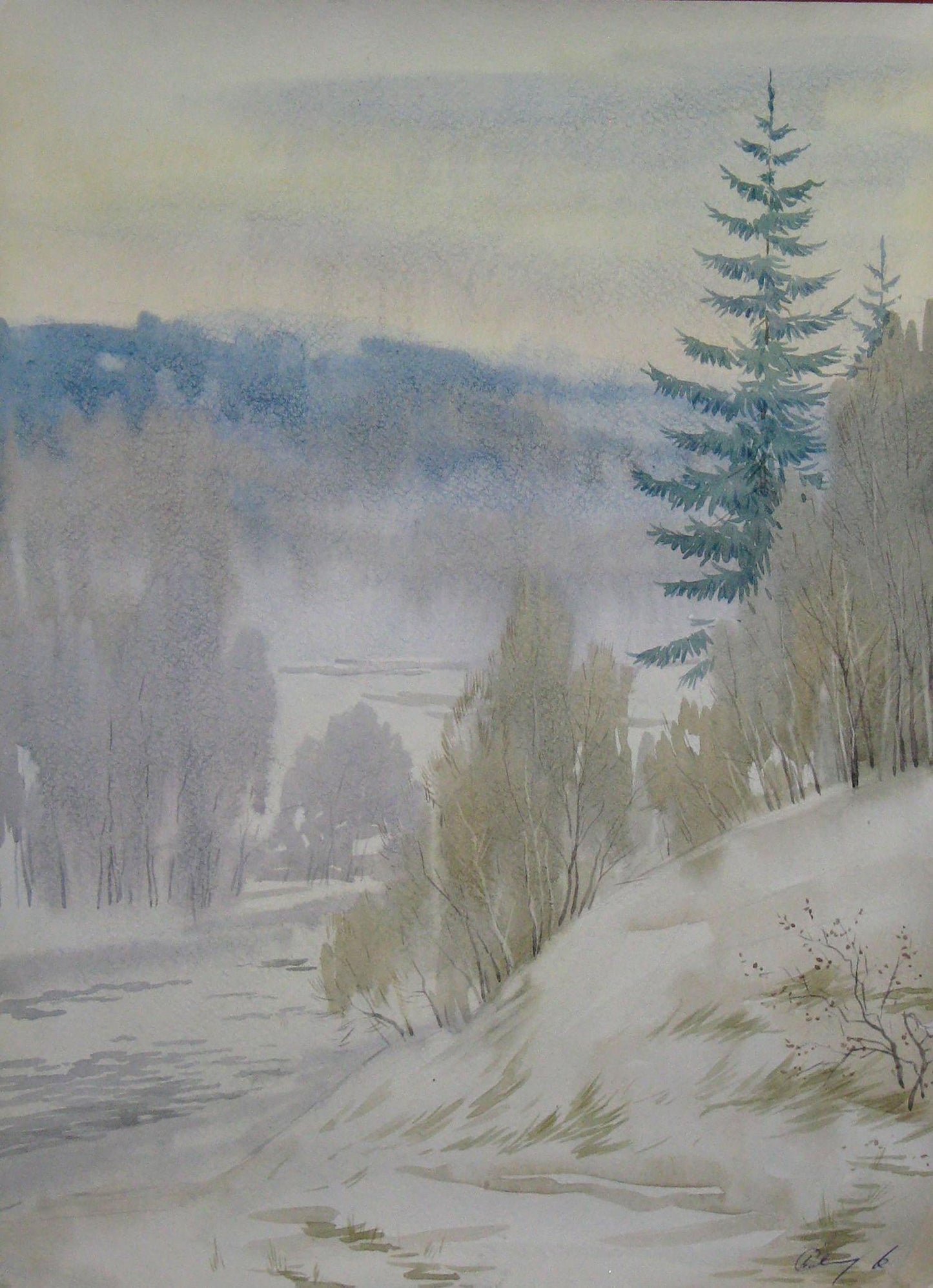 Watercolor painting Winter sleep Savenets Valery