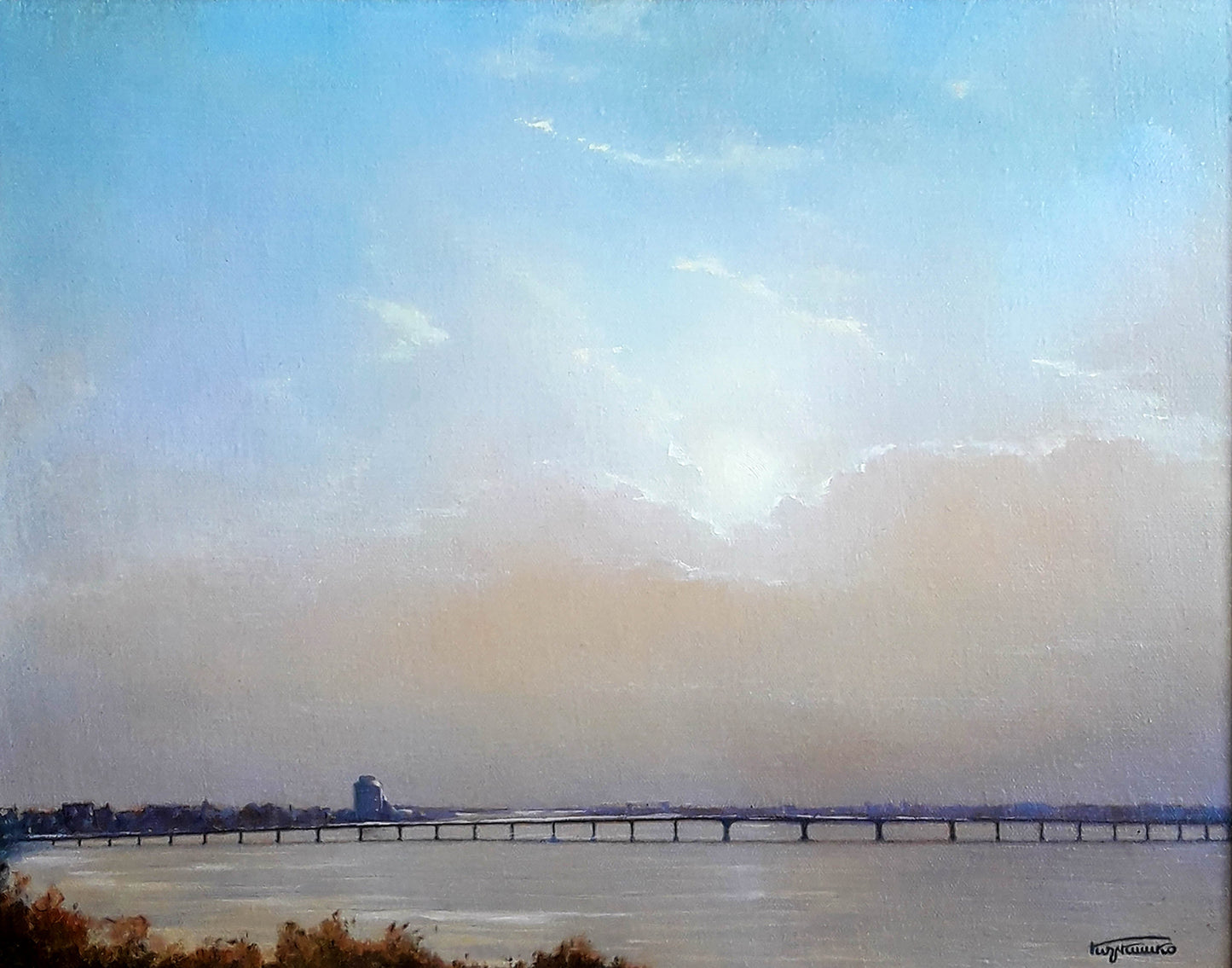 Vasily Korkishko's oil painting, "Dawn over the Dnieper"
