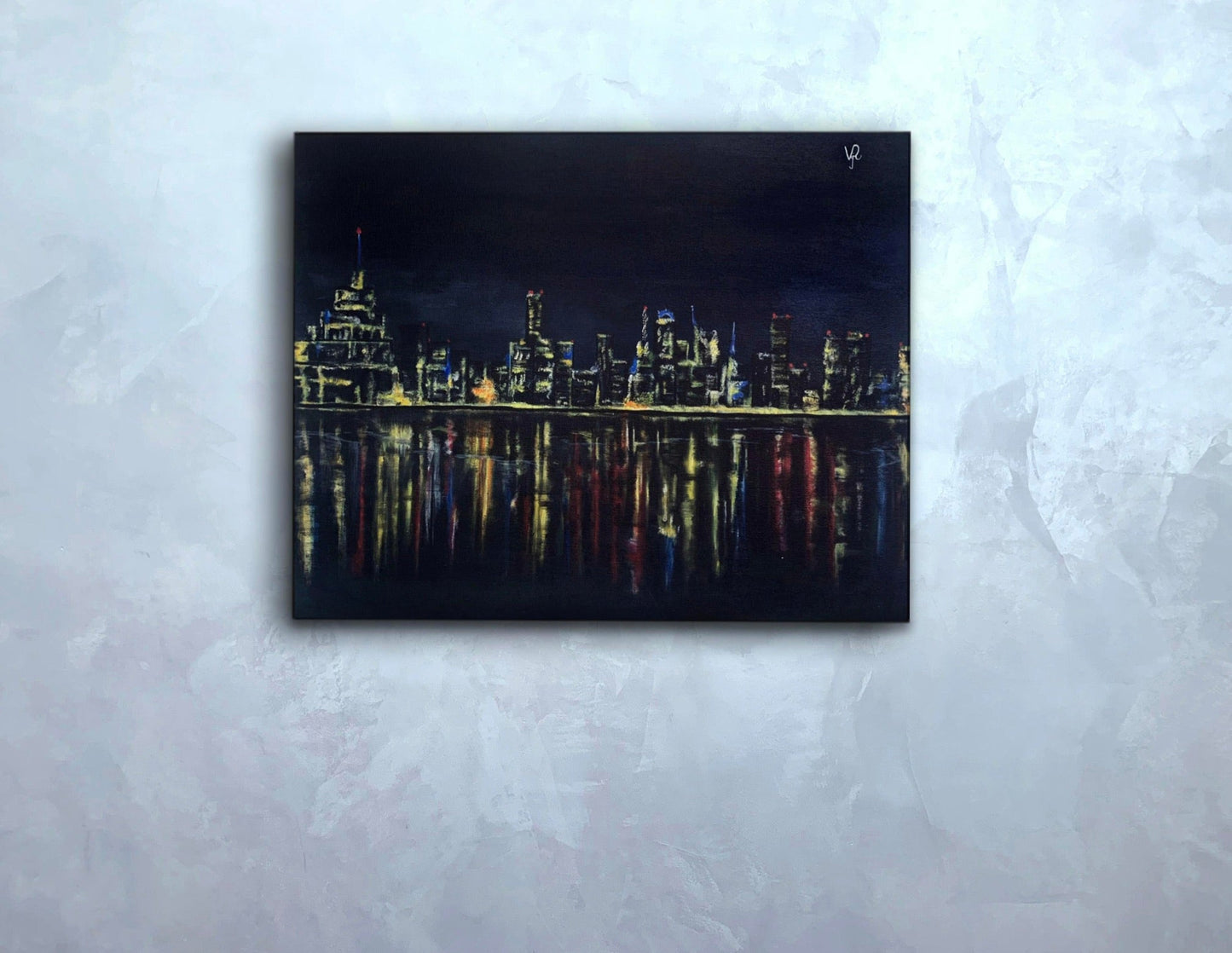Abstract acrylic painting My bright night Valeria Sign