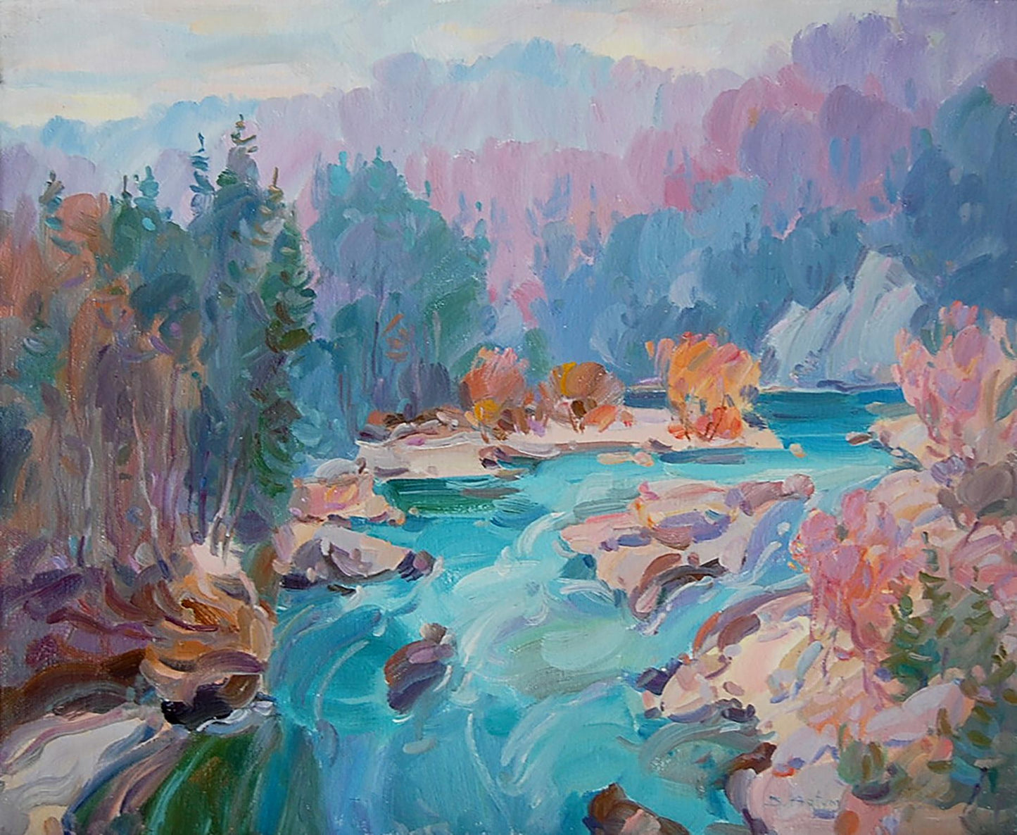 Oil painting Carpathians. Prut River Artim Dmitry