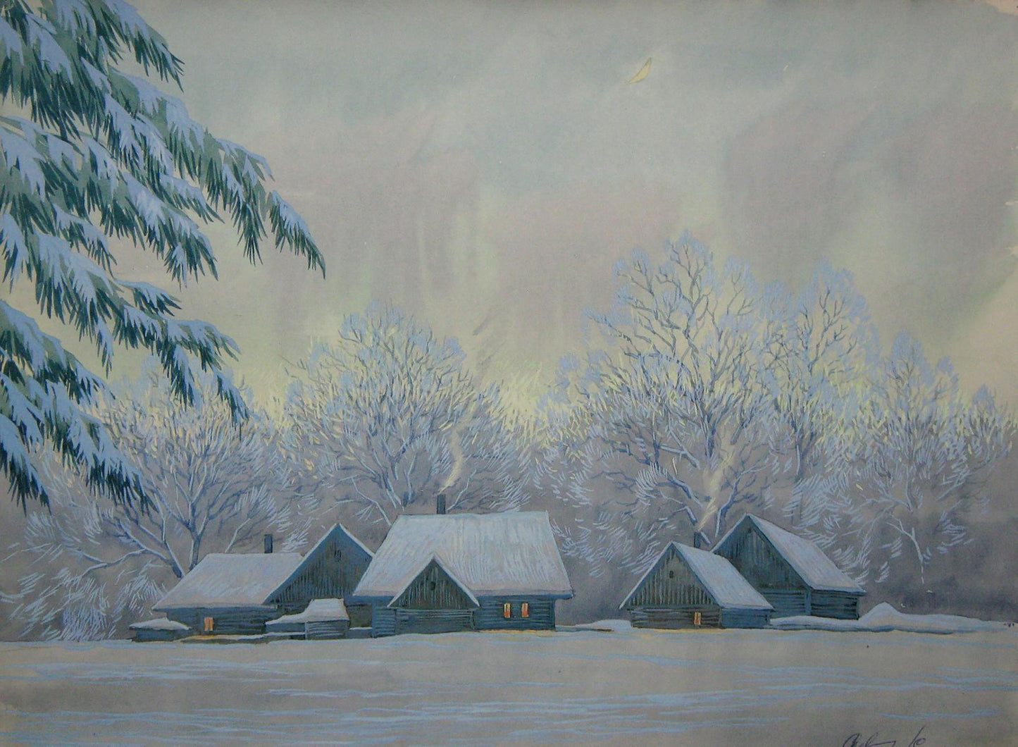 Watercolor painting Evening lights Savenets Valery