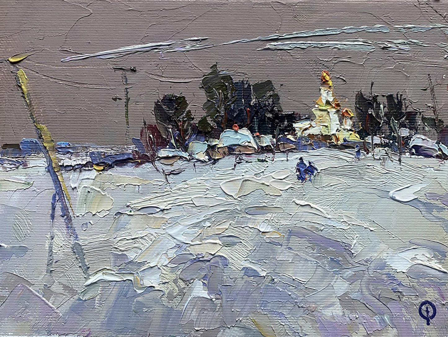 Oil painting Winter evening