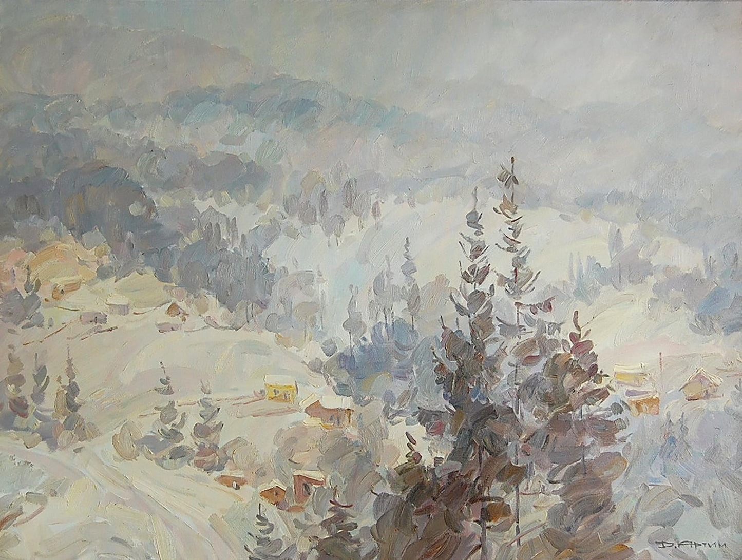 Oil painting In the Carpathians - blizzard Artim Dmitry