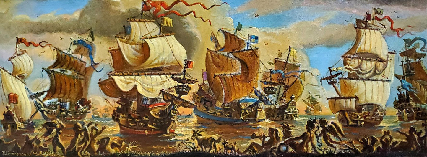 Oil painting Ships at the shore Daniil Litvinov