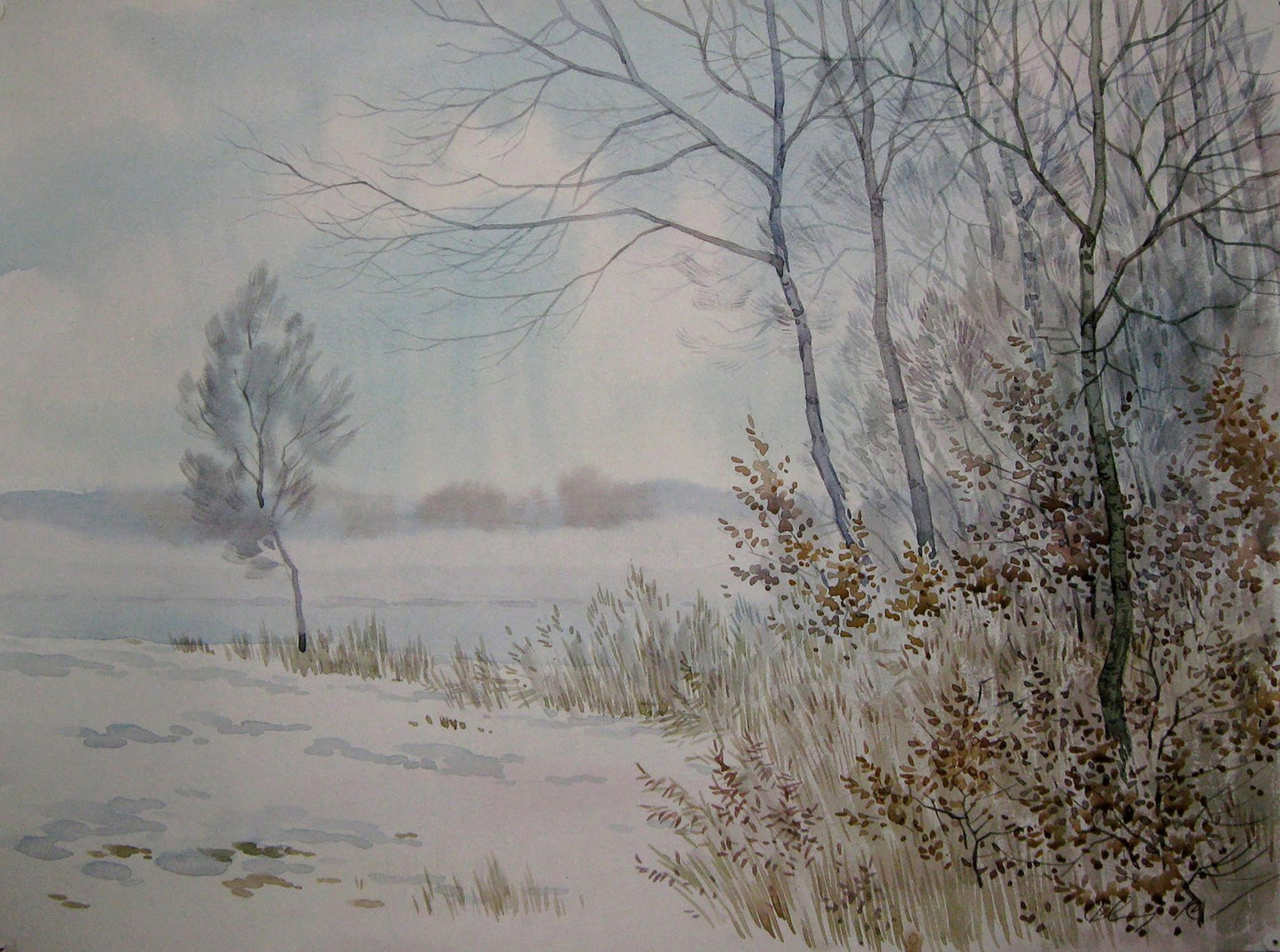 Watercolor painting It snowed Savenets Valery