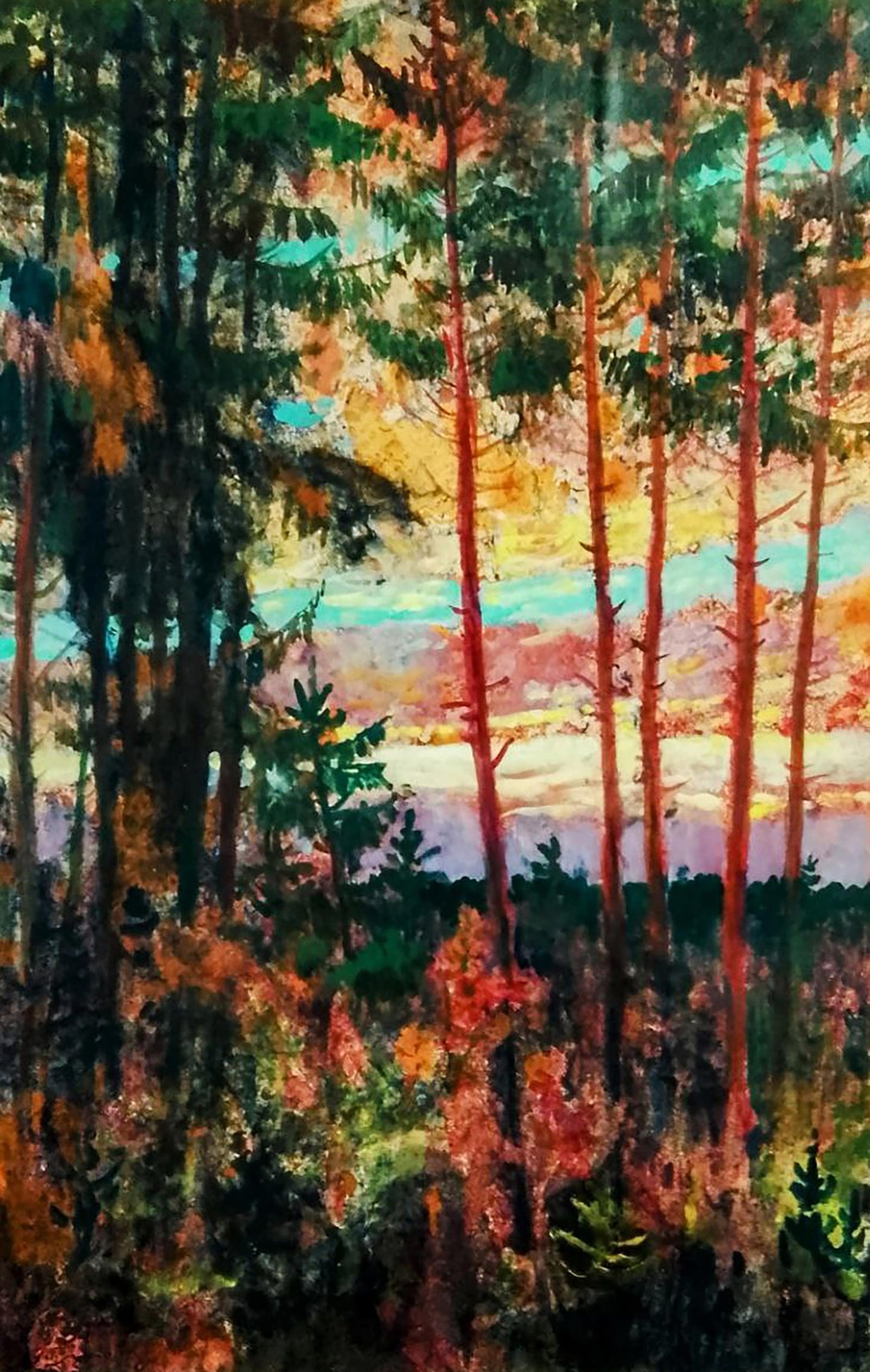 Oil painting Red clouds over the forest Anatolii Duhnevich