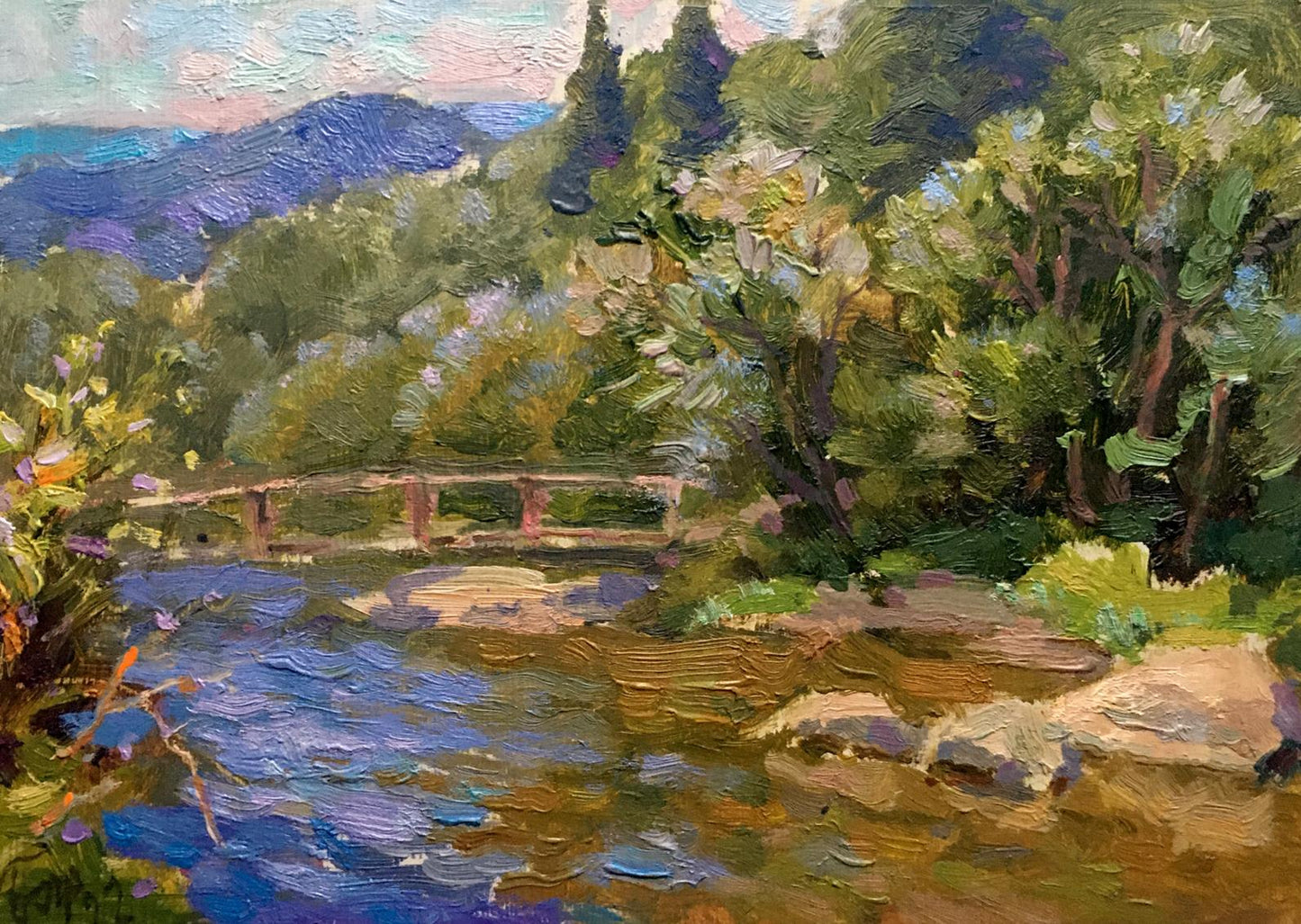 Oil painting Bridge over river Batrakov Vladimir Grigorievich