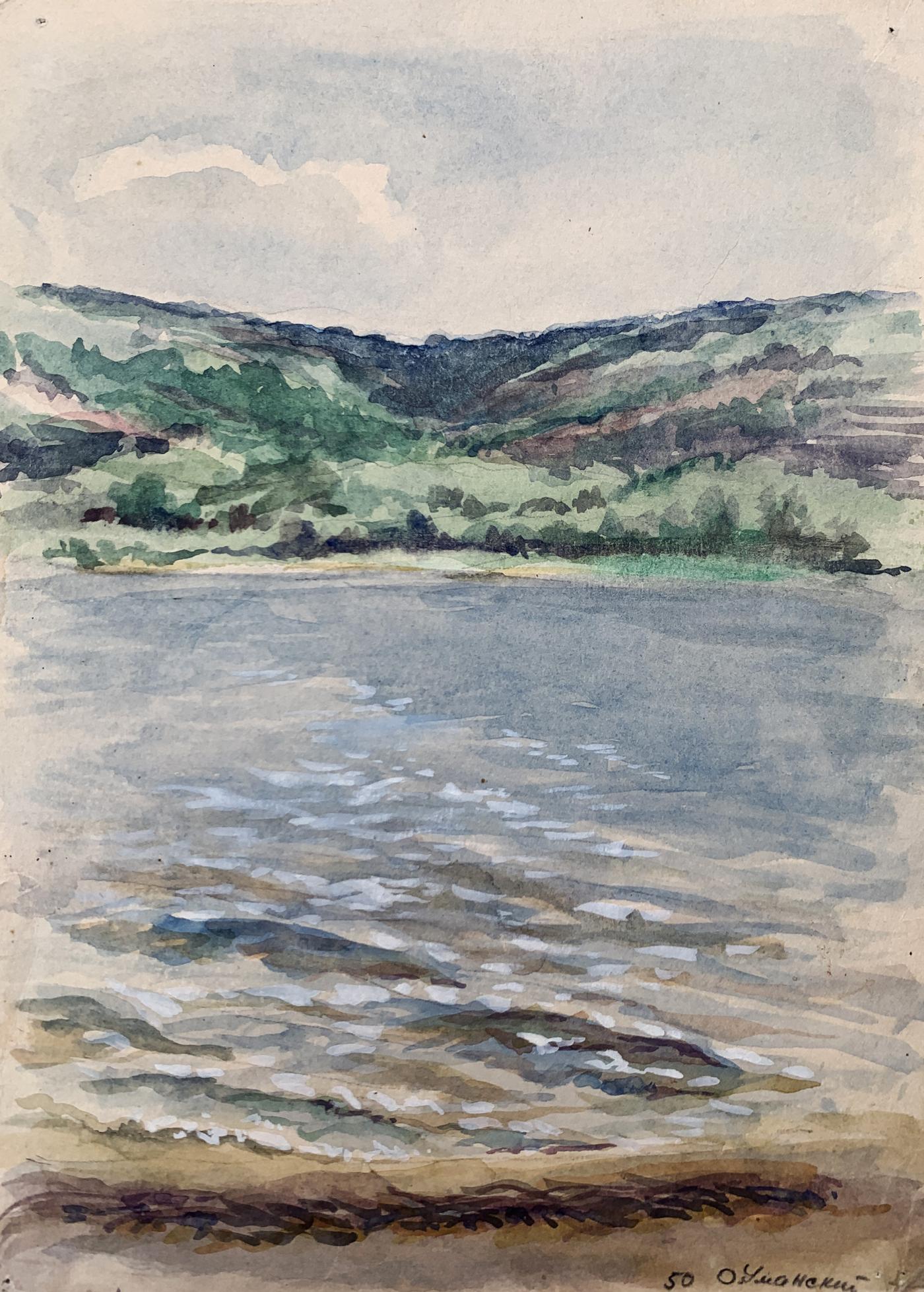 Watercolor painting On the river bank O. Umansky