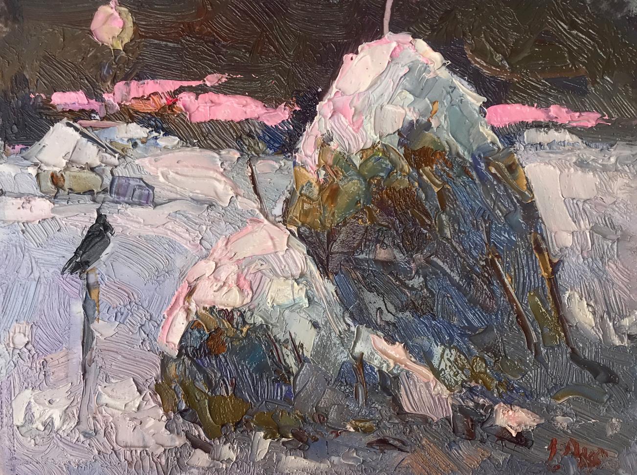 Oil painting Moonlit frosty night Oksana Ivanyuk