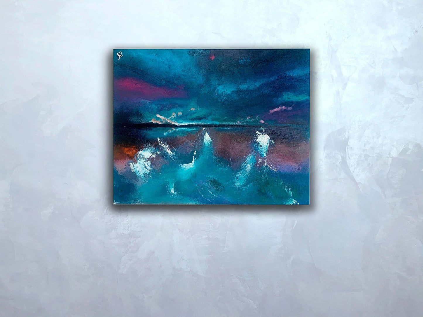 Abstract acrylic painting Colorful storm Valeria Sign