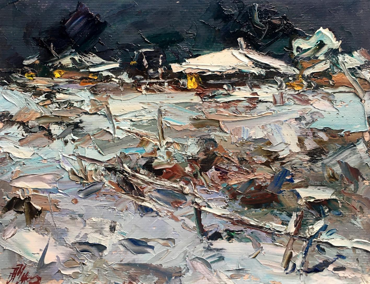 Oil painting Winter moonlit night Alexander Cherednichenko