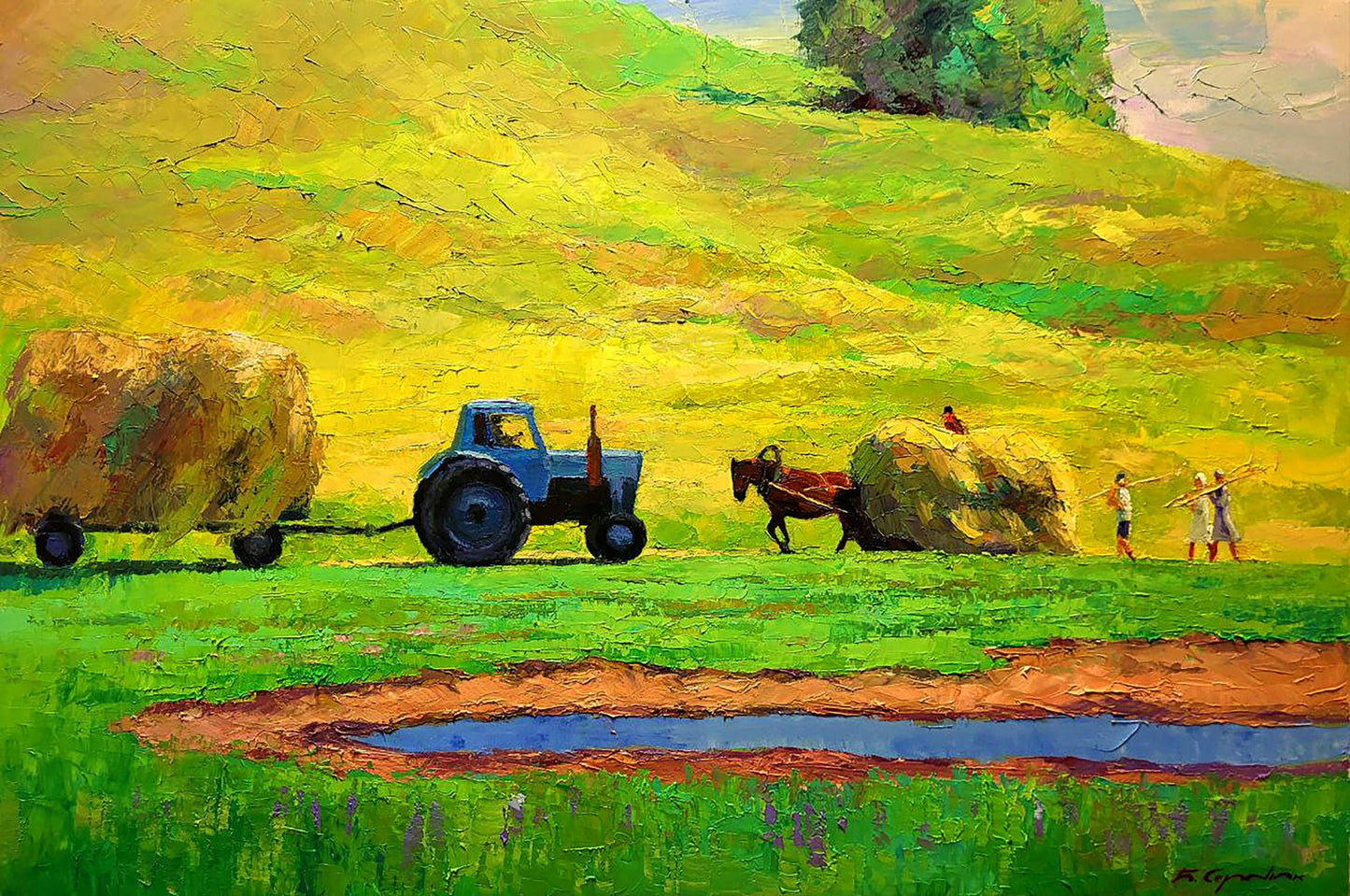 Oil painting They are carrying hay Boris Serdyuk