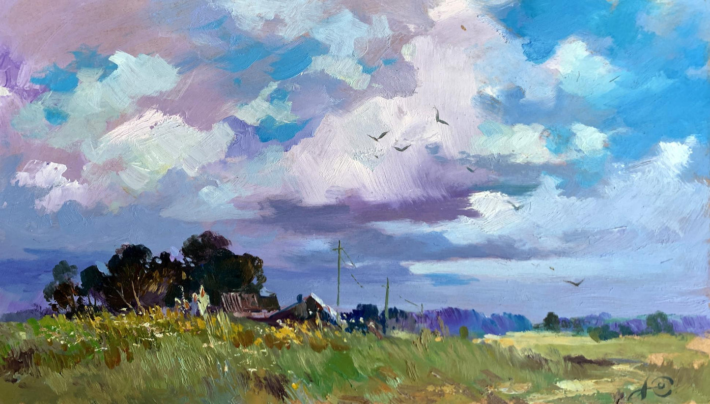 OIl painting In the village field Yuriy Suprunchuk