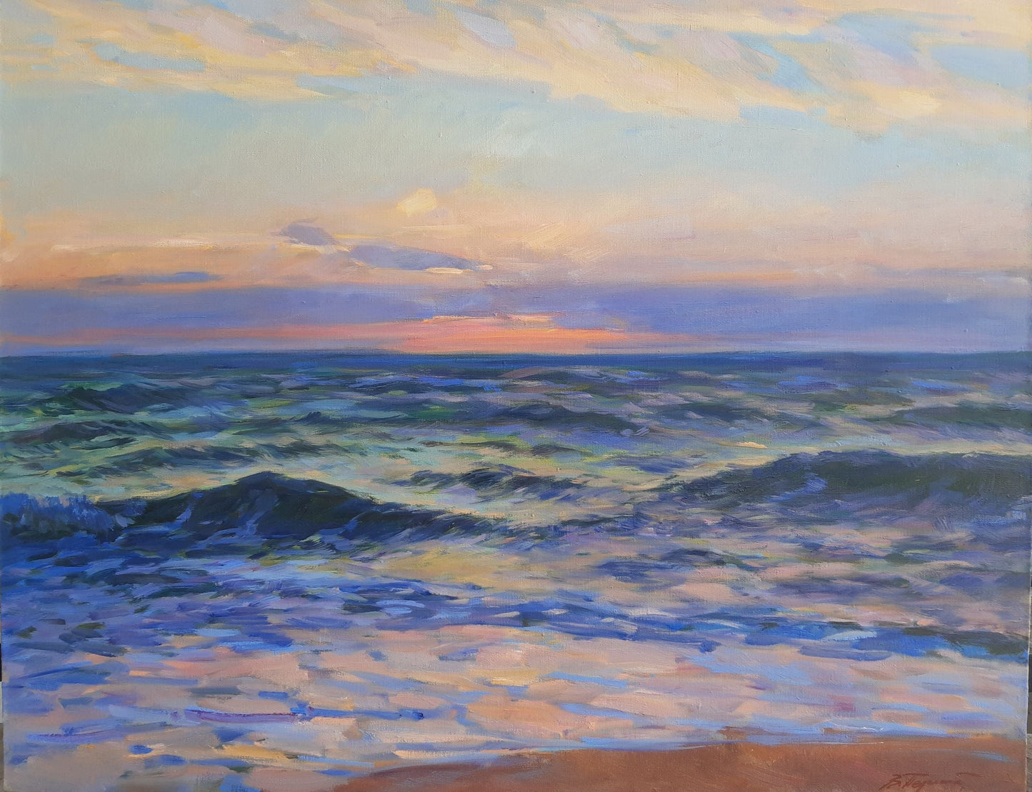 Oli painting Evening at sea Pereta Vyacheslav