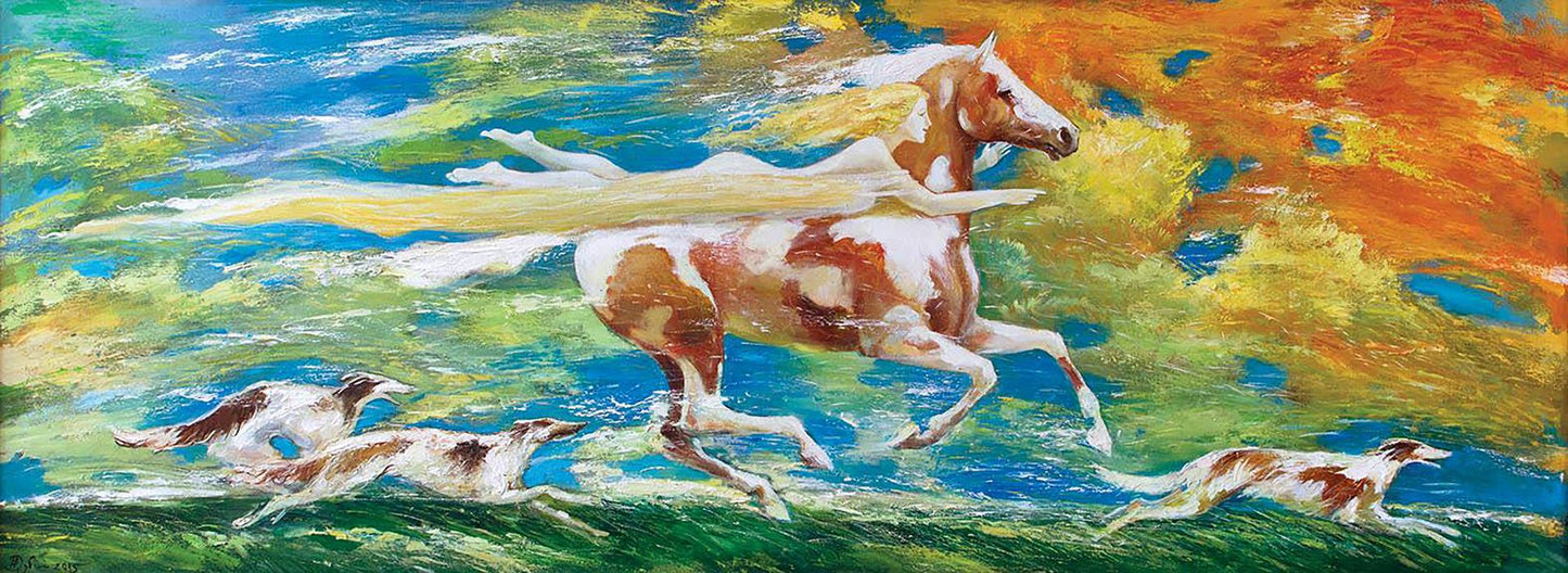 Acrylic painting Artemis on the hunt Dubinin Yurii