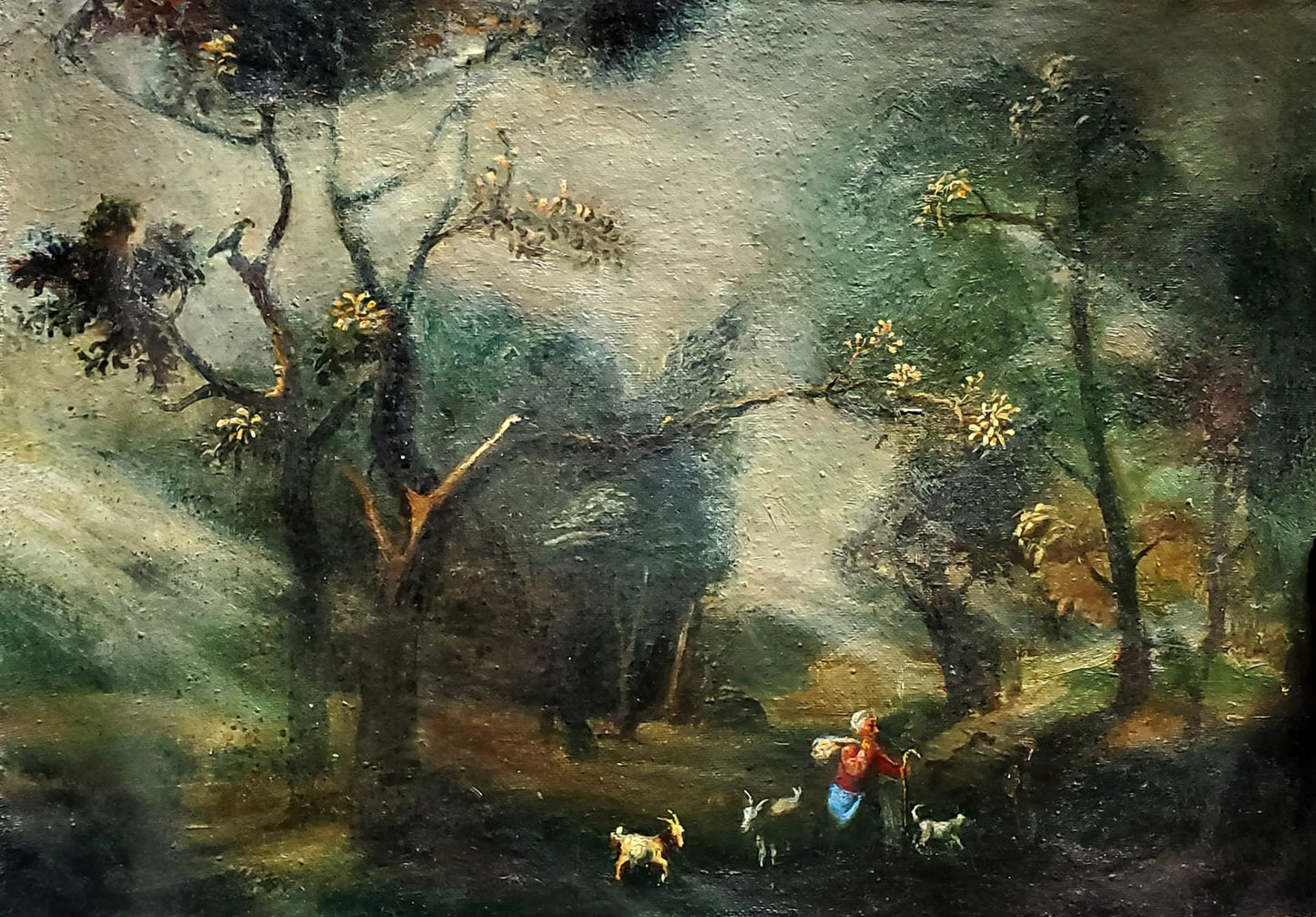 Oil painting Landscape with goats Daniil Litvinov