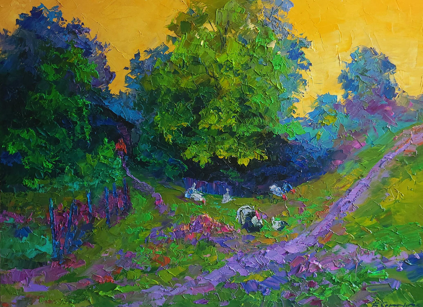 Oil painting Evening and yellow sunset Boris Serdyuk