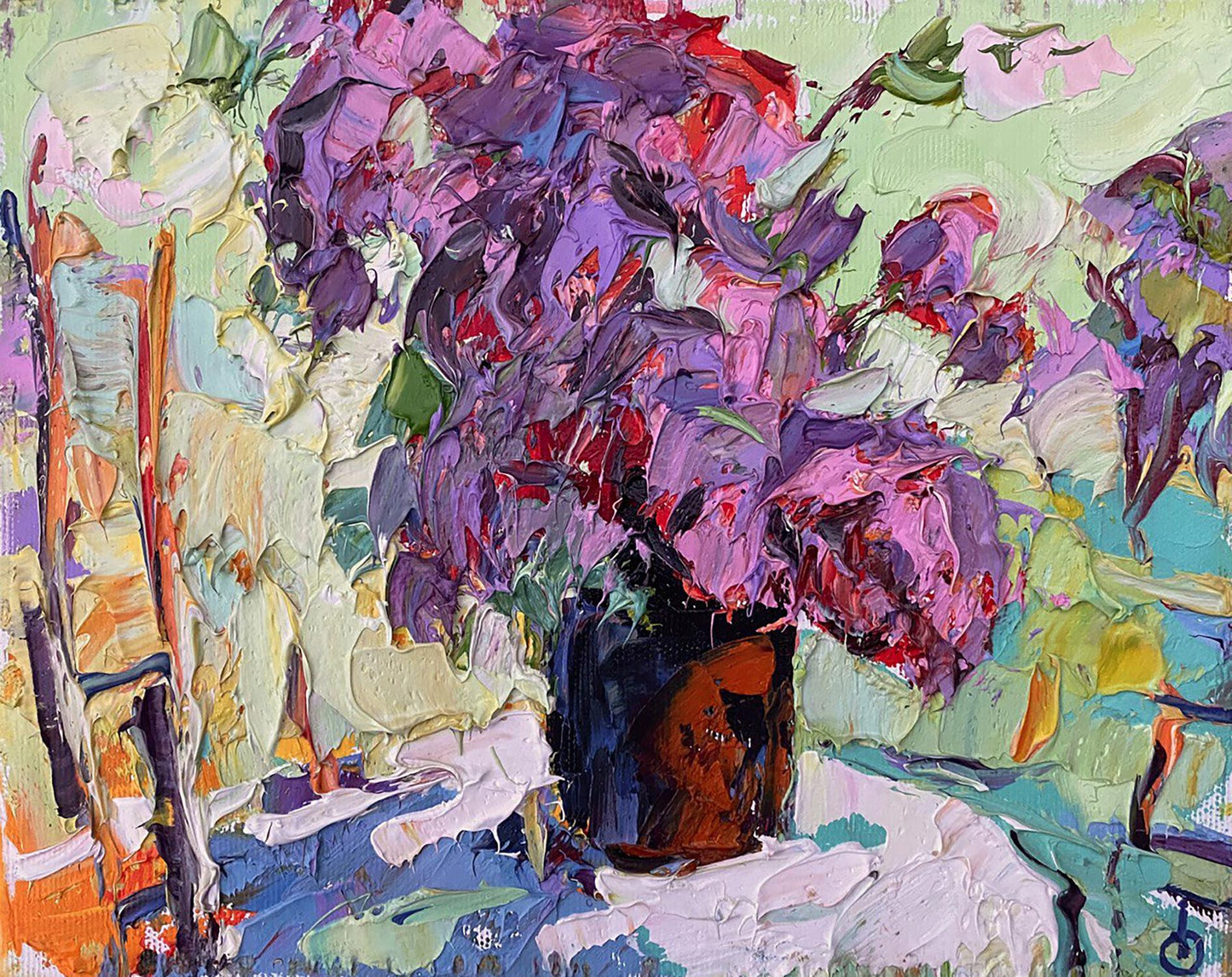 Oil painting Lilac Flower still life