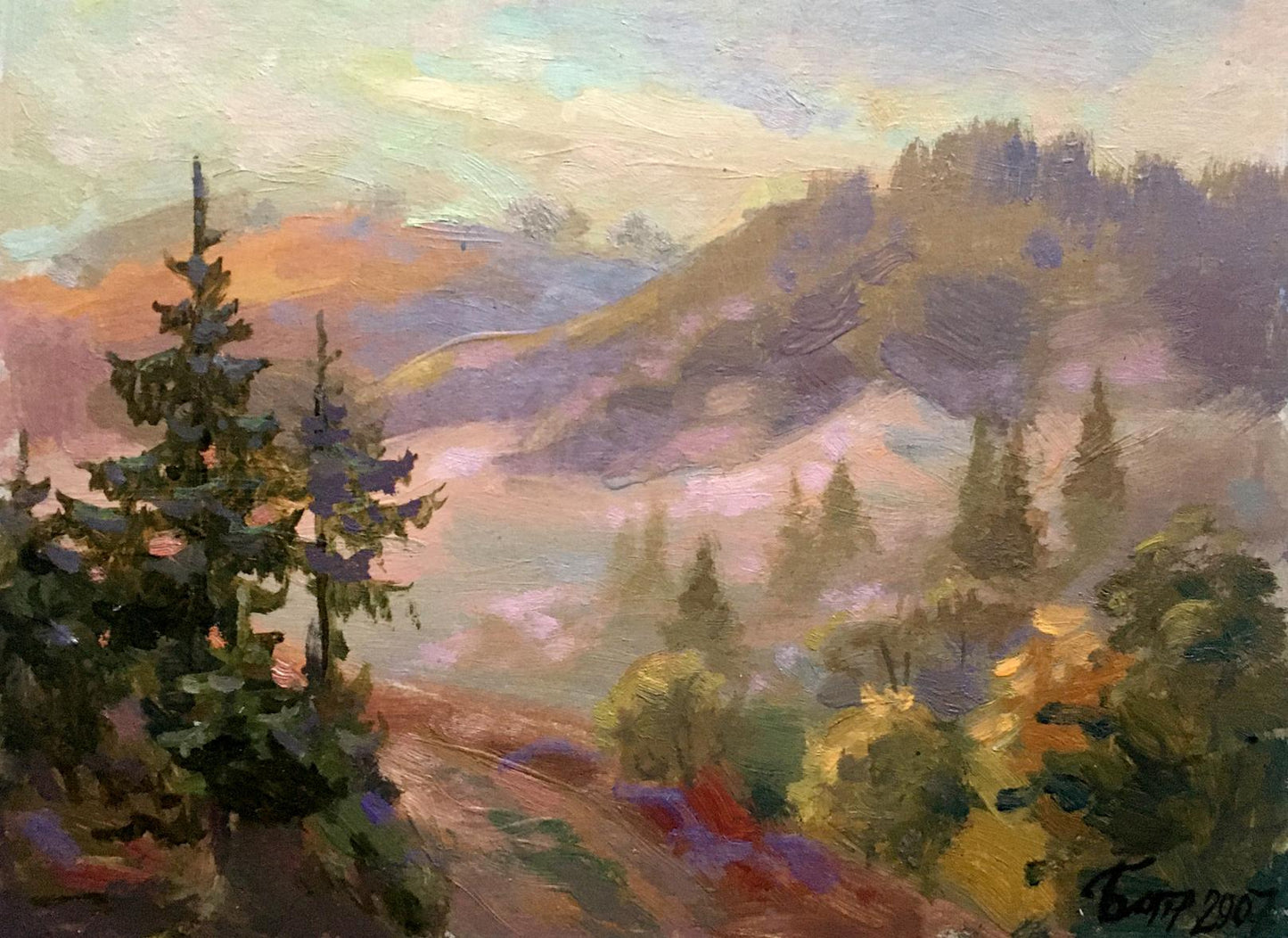 Oil painting Fog in the mountains Batrakov Vladimir Grigorievich