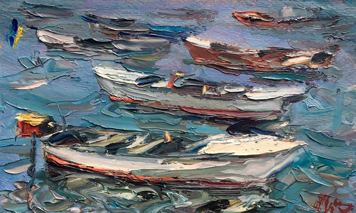 Oil painting Boats on the shore Alexander Nikolaevich Cherednichenko
