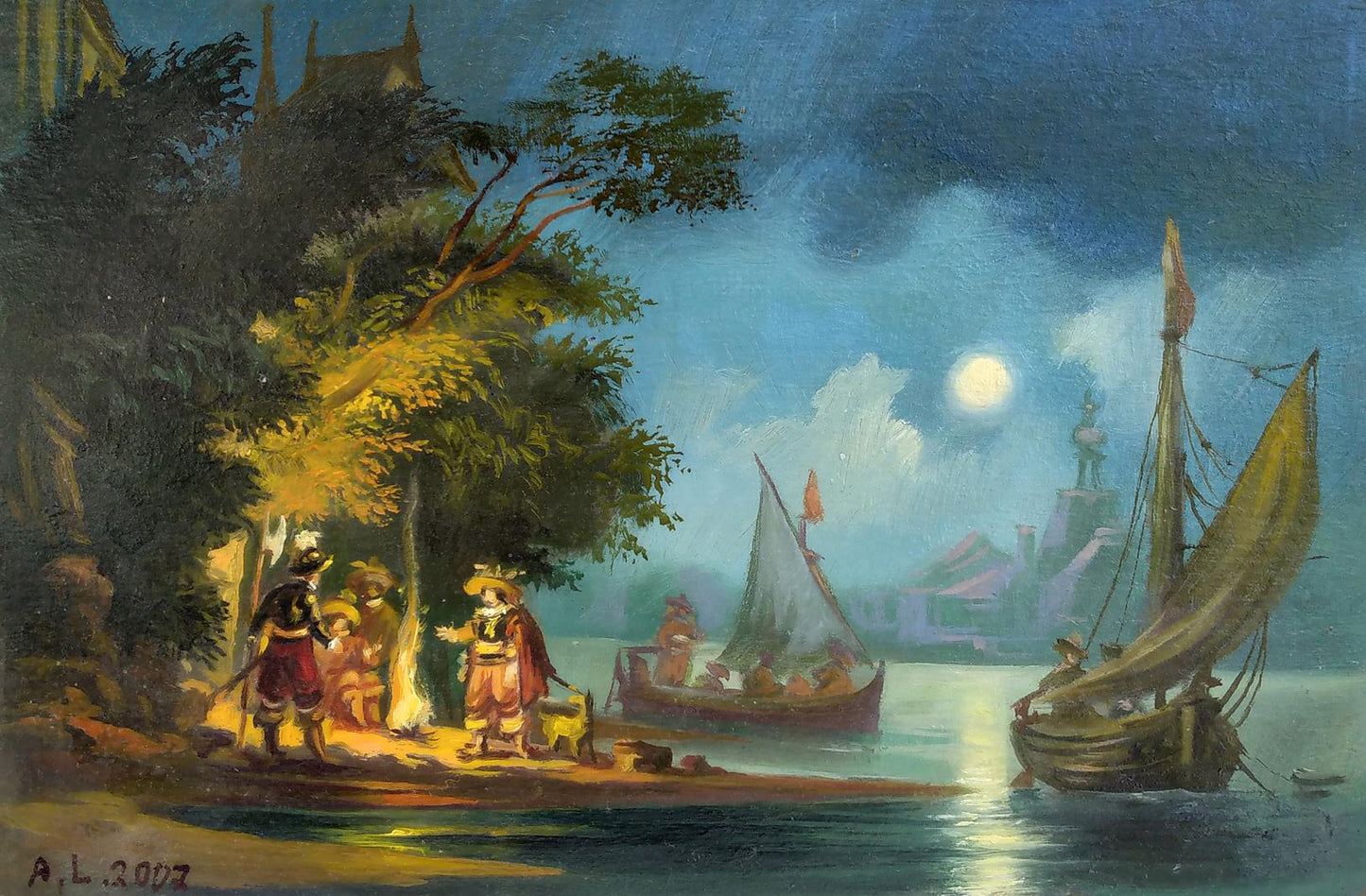 Oil painting Moonlight night Alexander Arkadievich Litvinov