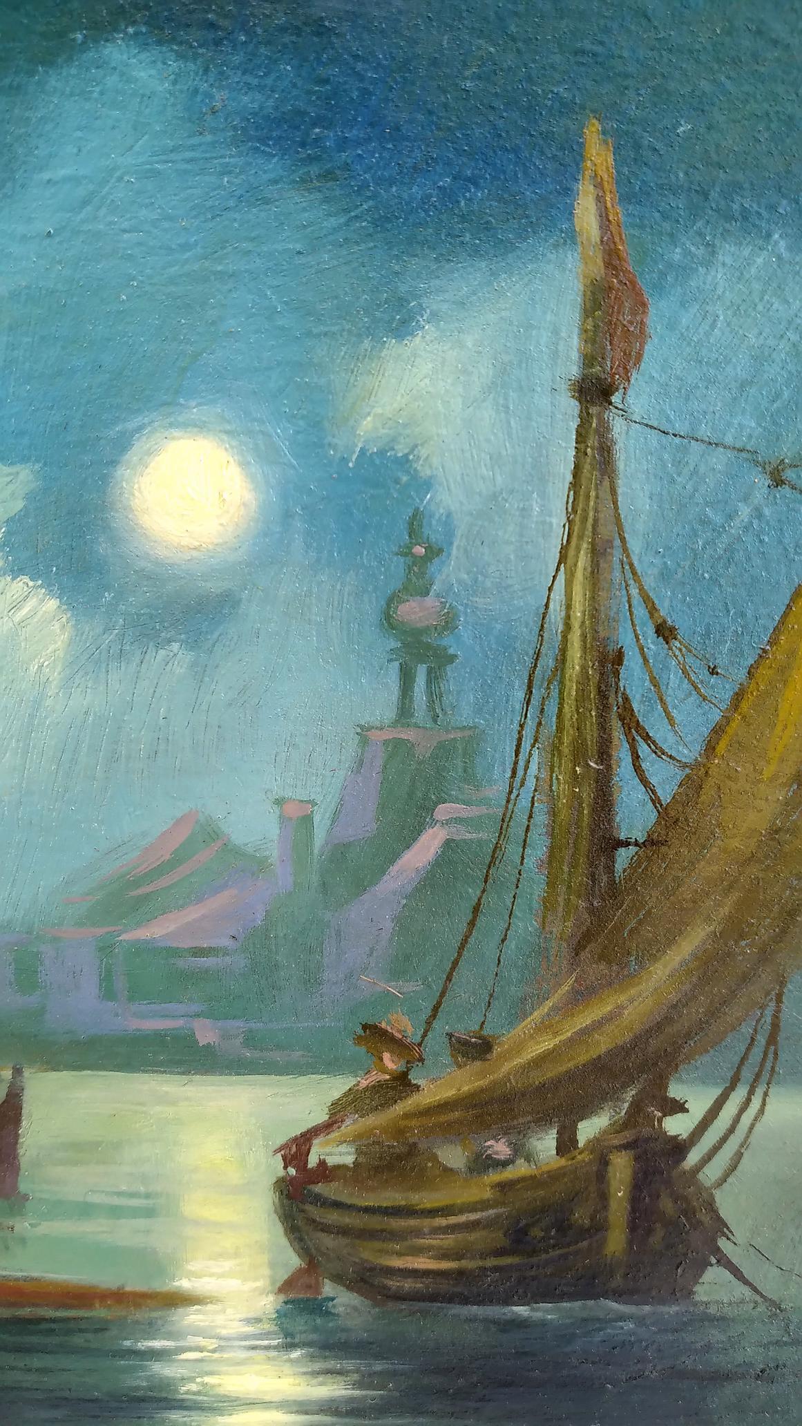 Oil painting Moonlight night Alexander Arkadievich Litvinov