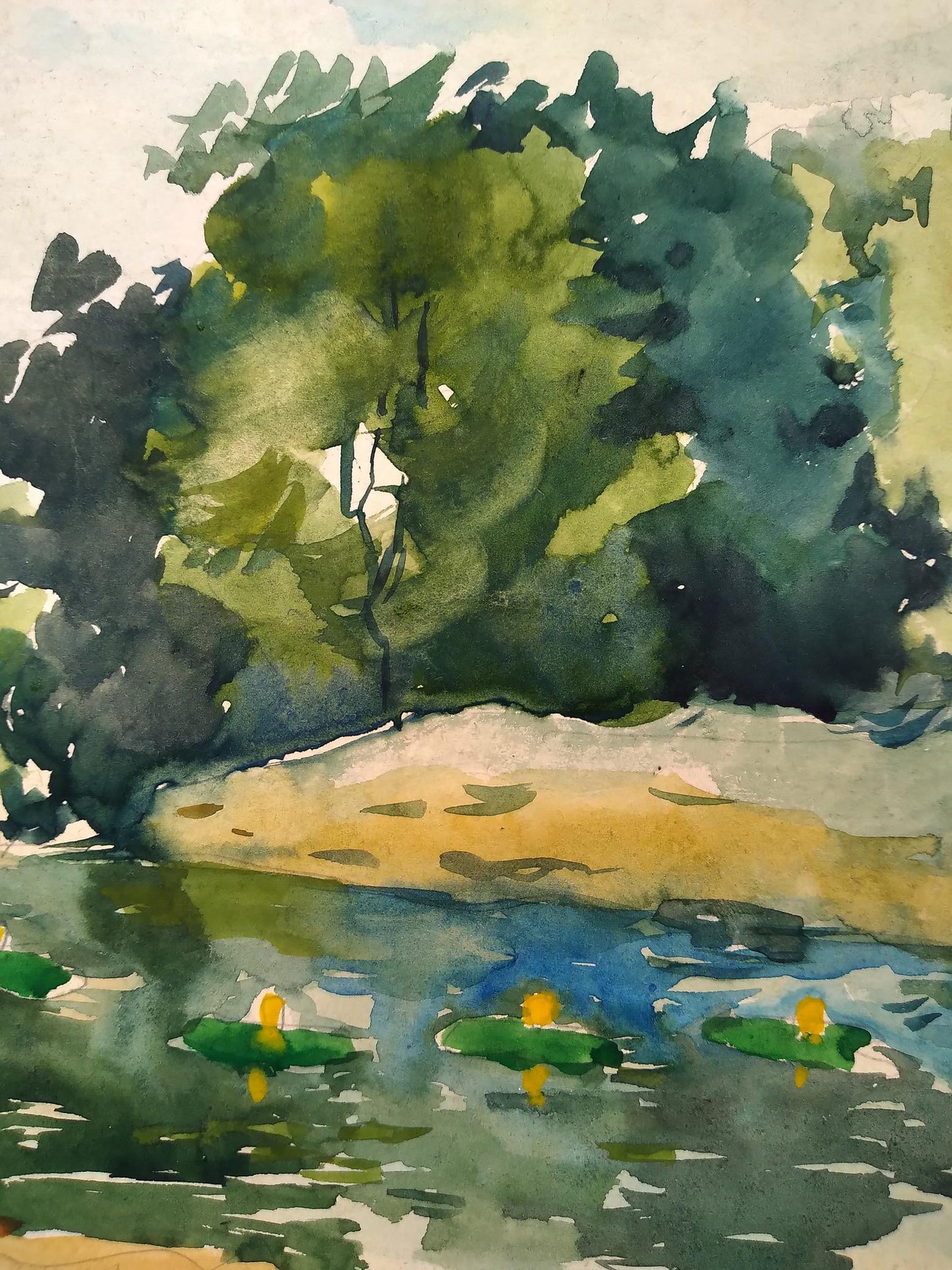 Watercolor painting The river flows in the forest Litvinov Oleg Arkad'yevich