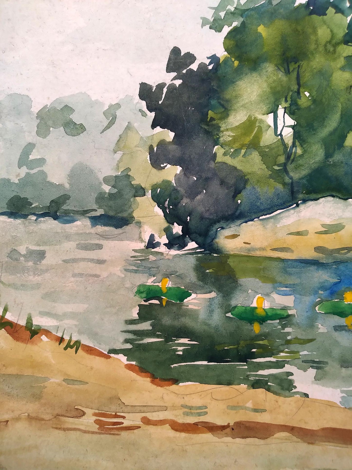 Watercolor painting The river flows in the forest Litvinov Oleg Arkad'yevich