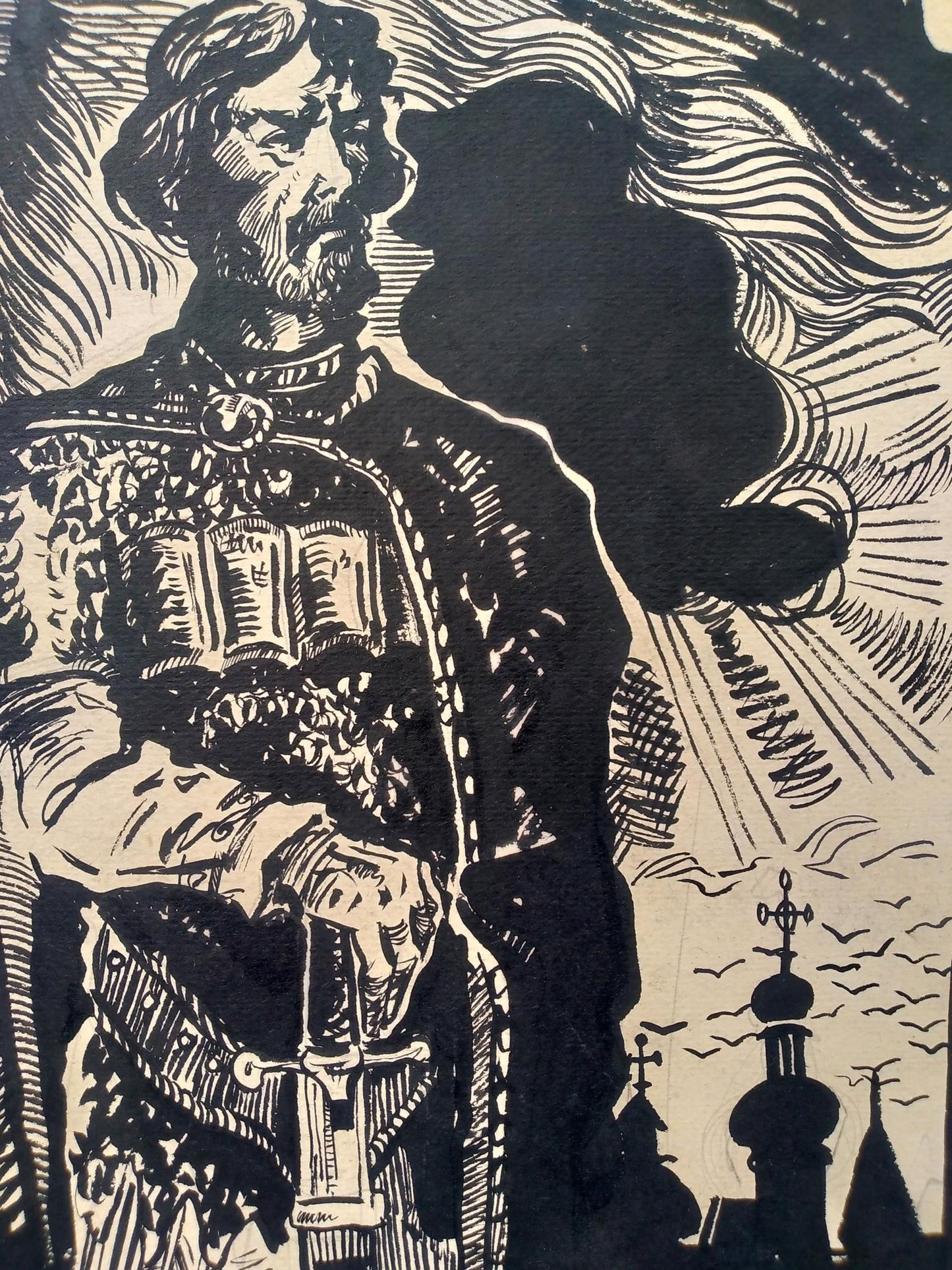 Oleg Arkad'yevich Litvinov's ink painting portrays the portrait of Prince Vladimir