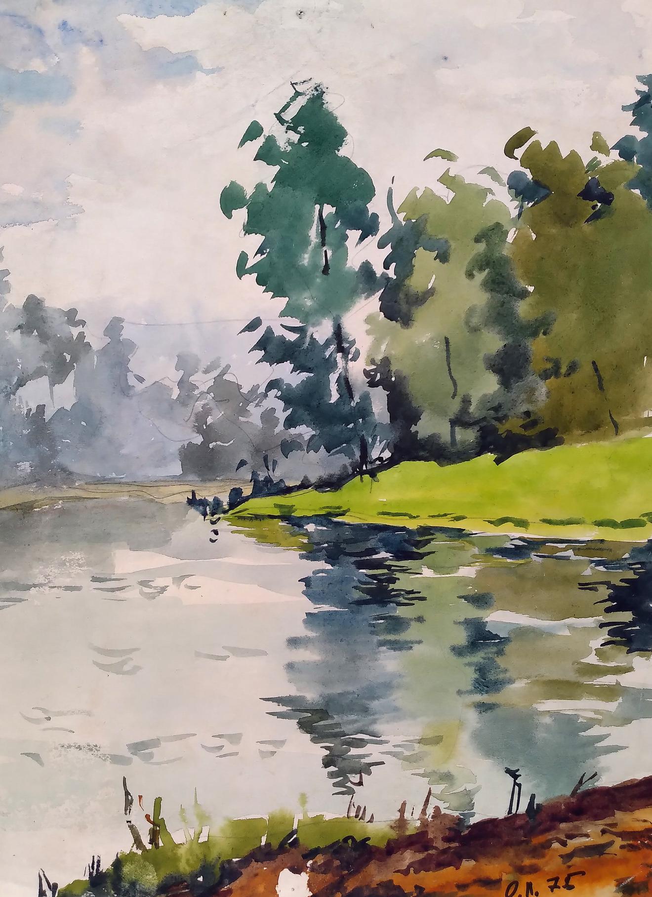 Watercolor painting Lake near the forest Litvinov Oleg Arkad'yevich