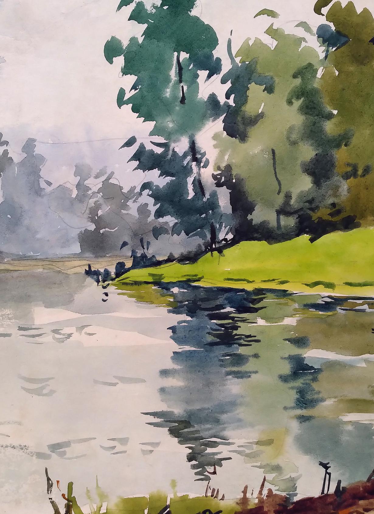 Watercolor painting Lake near the forest Litvinov Oleg Arkad'yevich