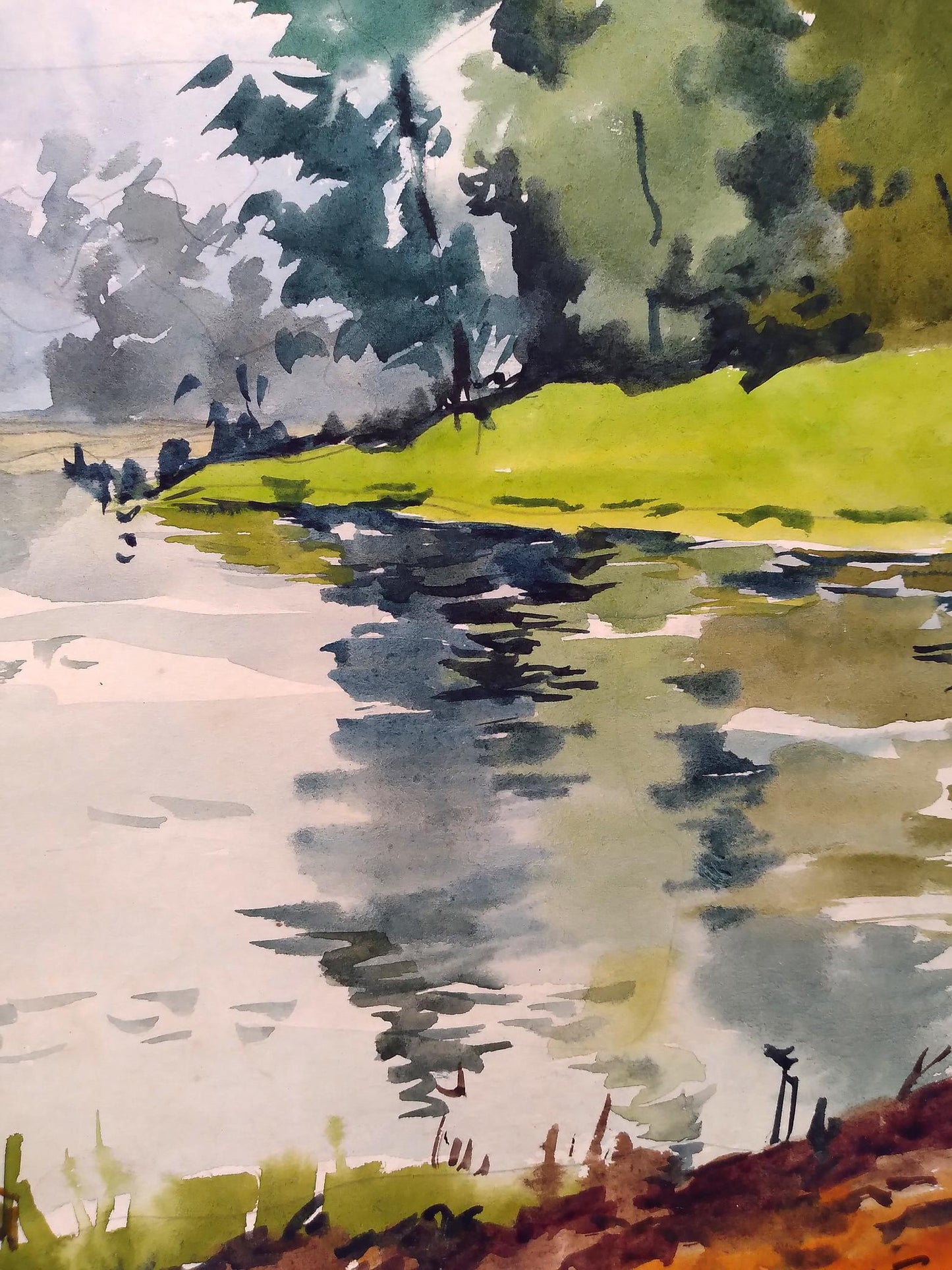 Watercolor painting Lake near the forest Litvinov Oleg Arkad'yevich