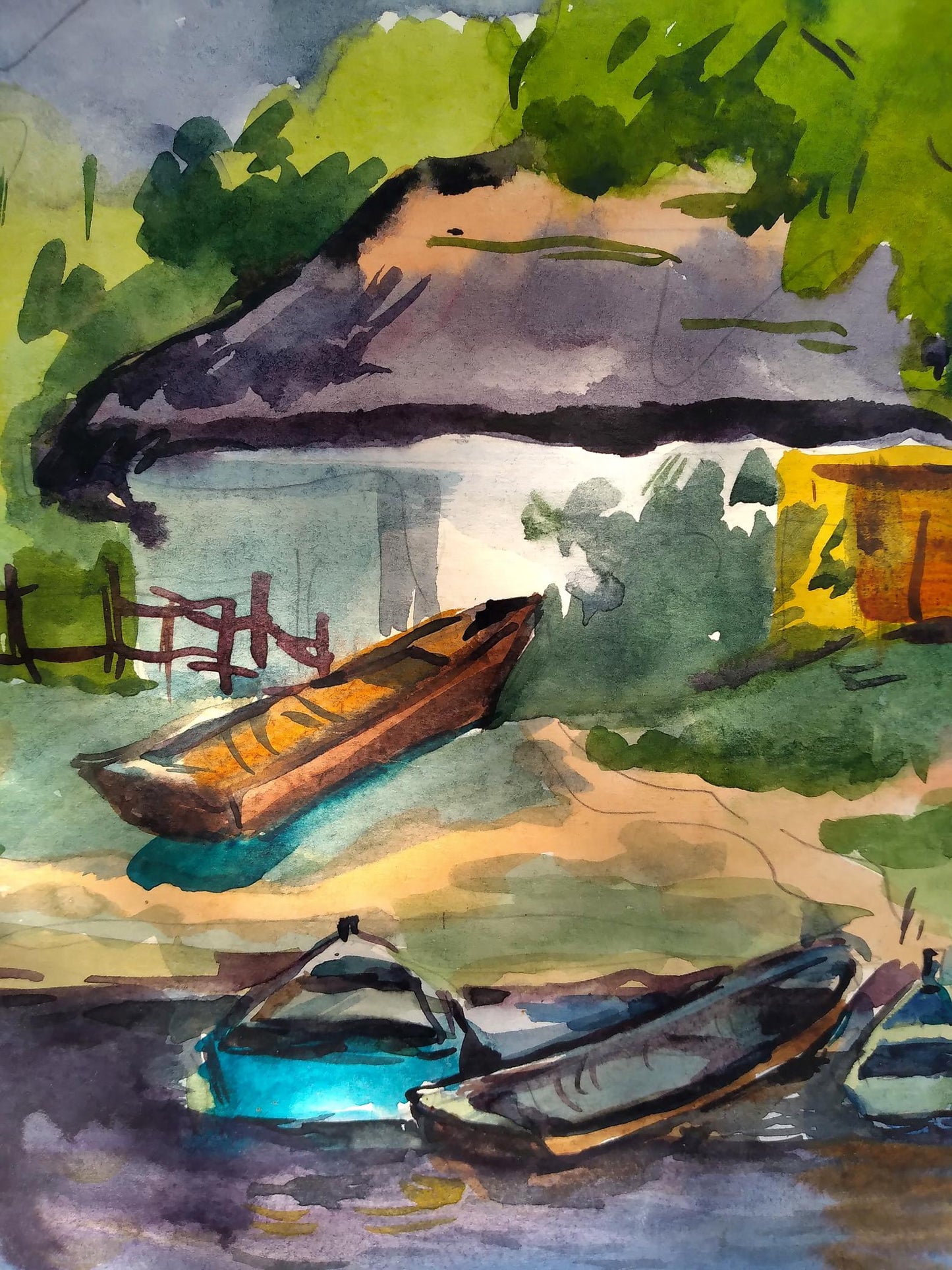 Watercolor painting House with boats Litvinov Oleg Arkad'yevich