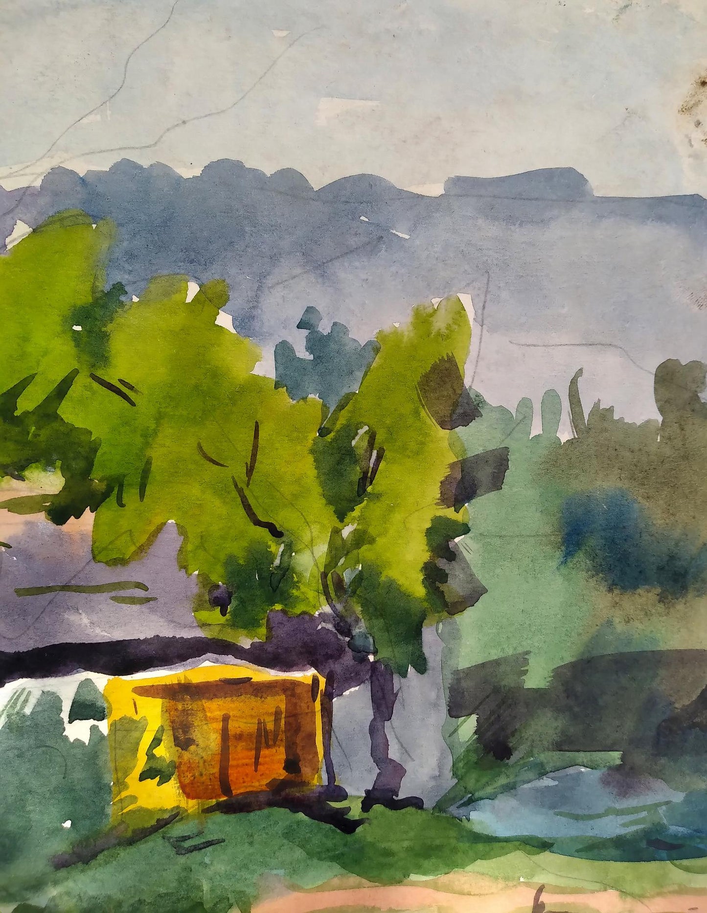 Watercolor painting House with boats Litvinov Oleg Arkad'yevich
