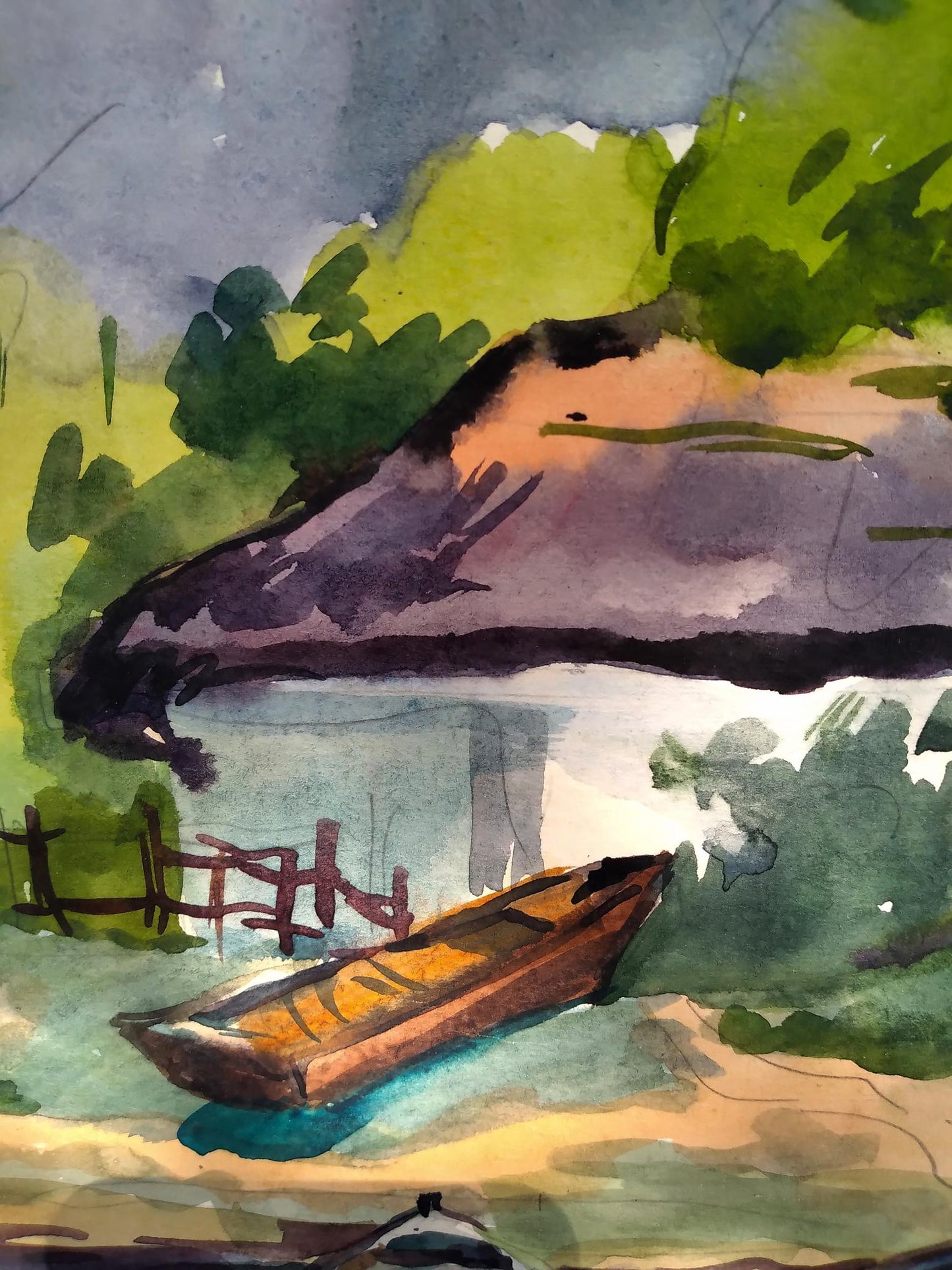 Watercolor painting House with boats Litvinov Oleg Arkad'yevich