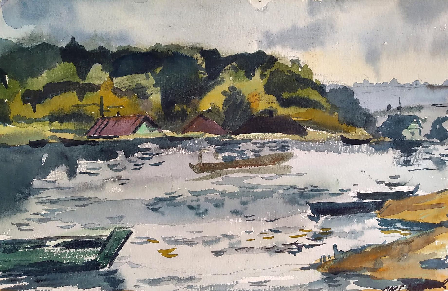 Watercolor painting The weather is spoiling Litvinov Oleg Arkad'yevich