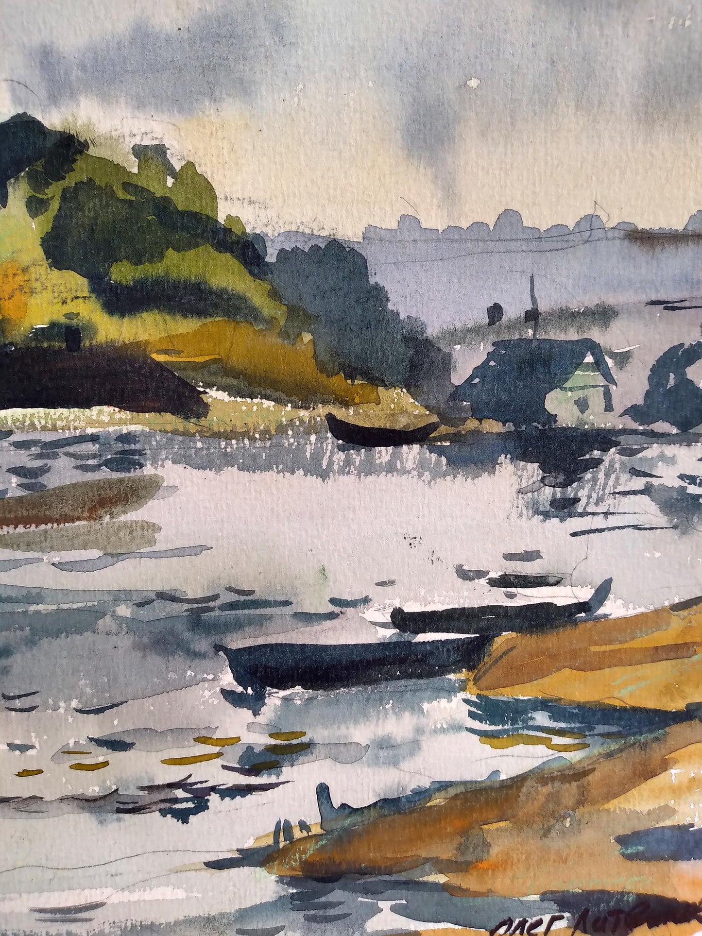 Watercolor painting The weather is spoiling Litvinov Oleg Arkad'yevich