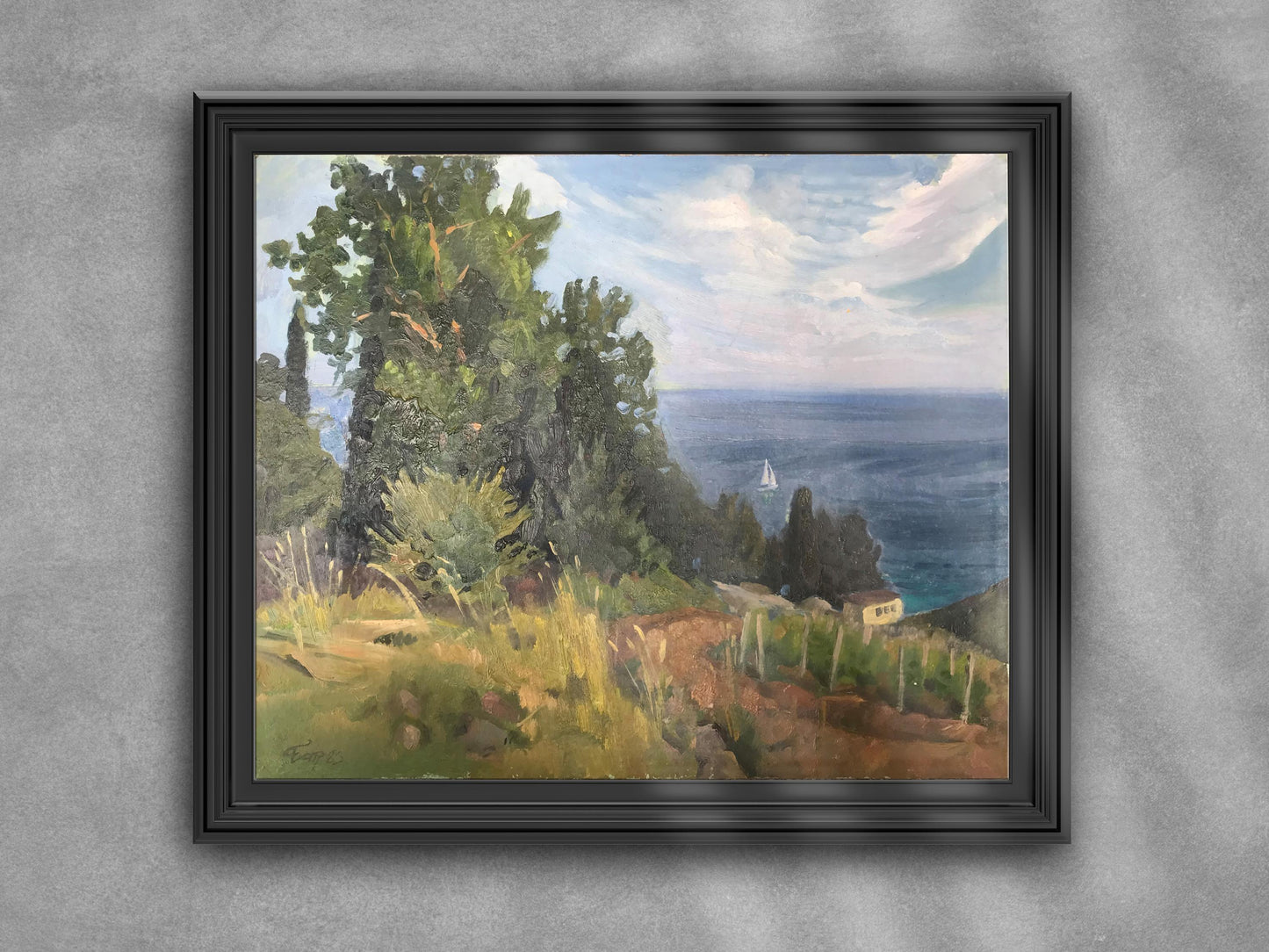 Oil painting "Near the Black Sea" by Batrakov, depicting coastal beauty.