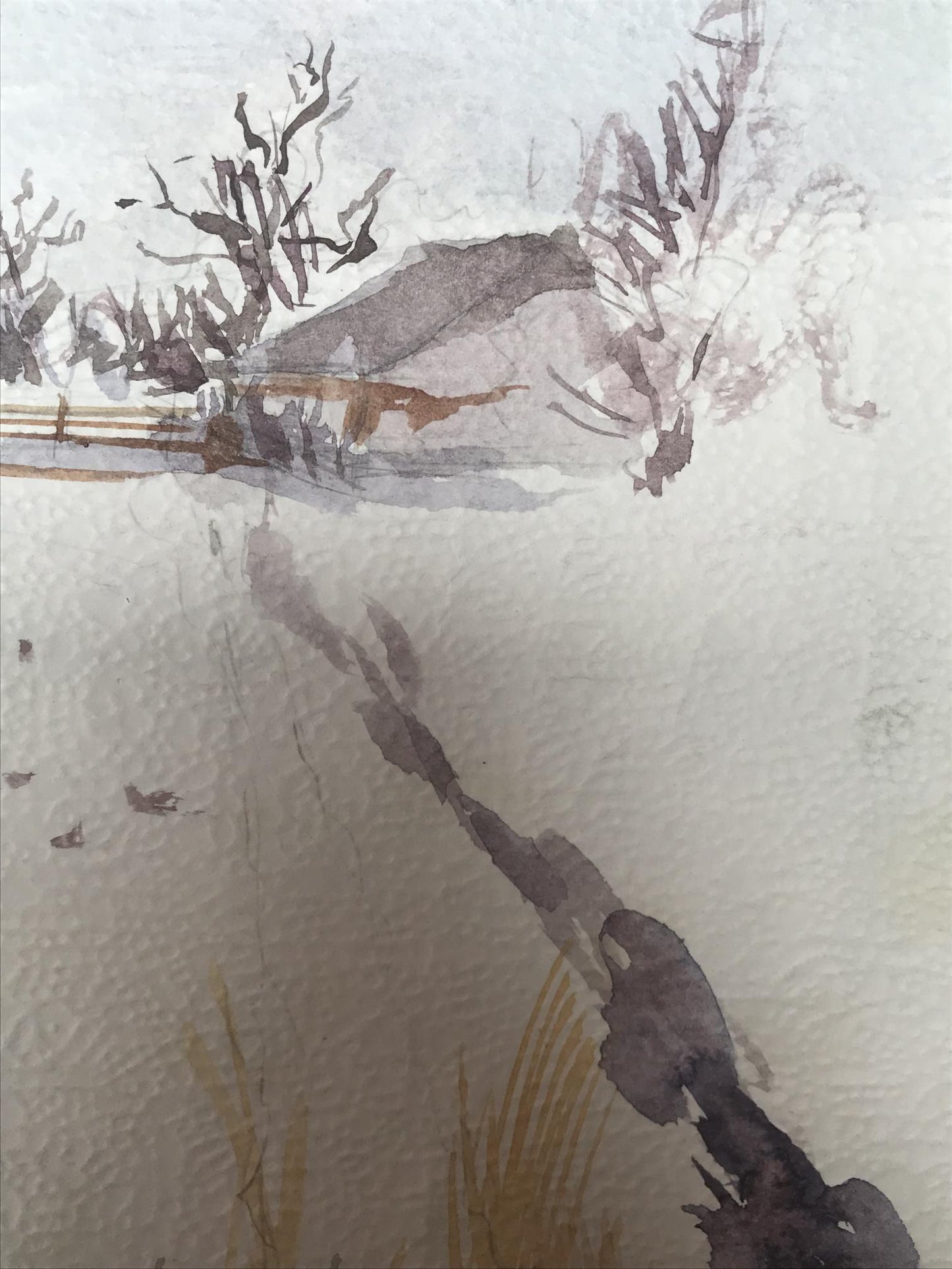 Watercolor painting Winter in the village Unknown artist