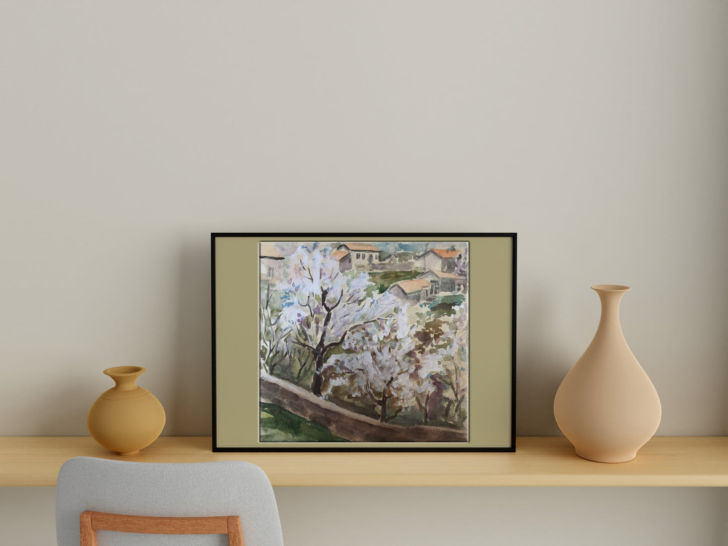 Watercolor painting Trees bloom Unknown artist