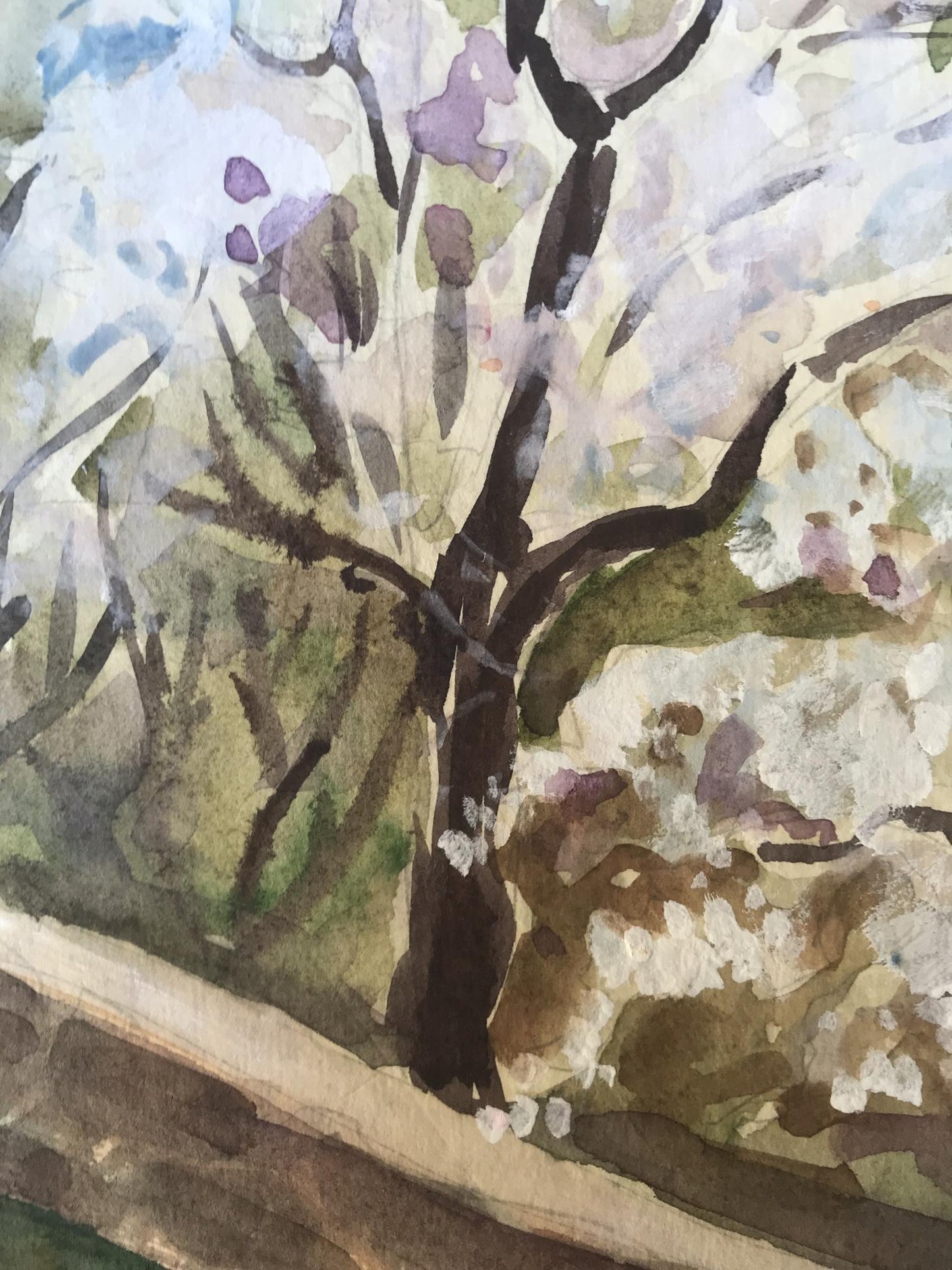 Watercolor painting Trees bloom Unknown artist