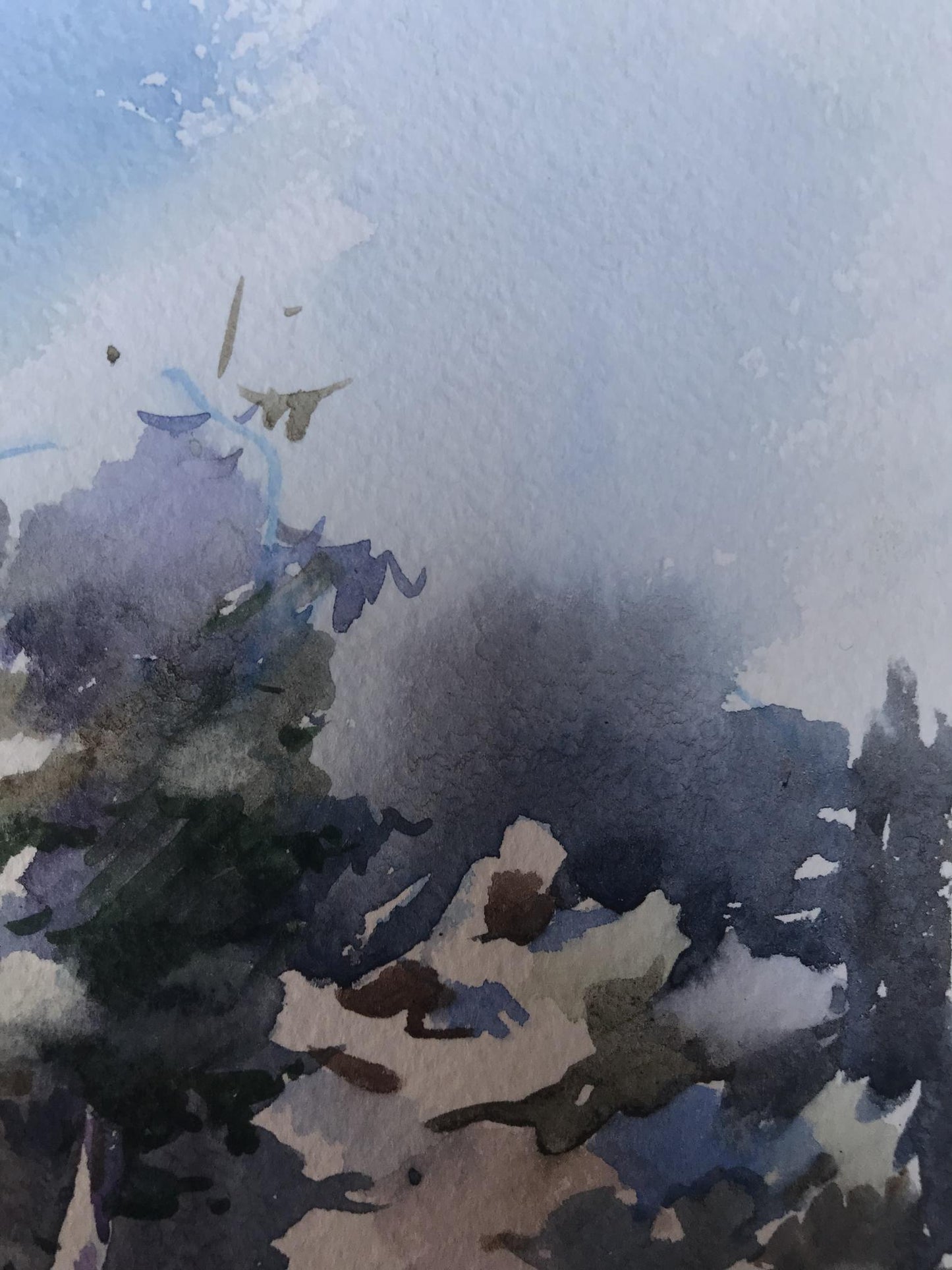Watercolor painting Winter landscape Unknown artist