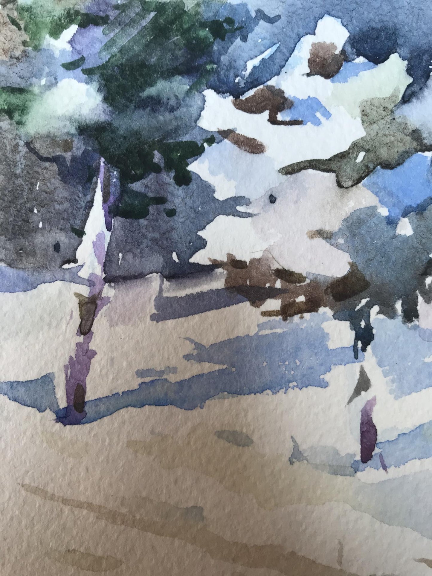Watercolor painting Winter landscape Unknown artist