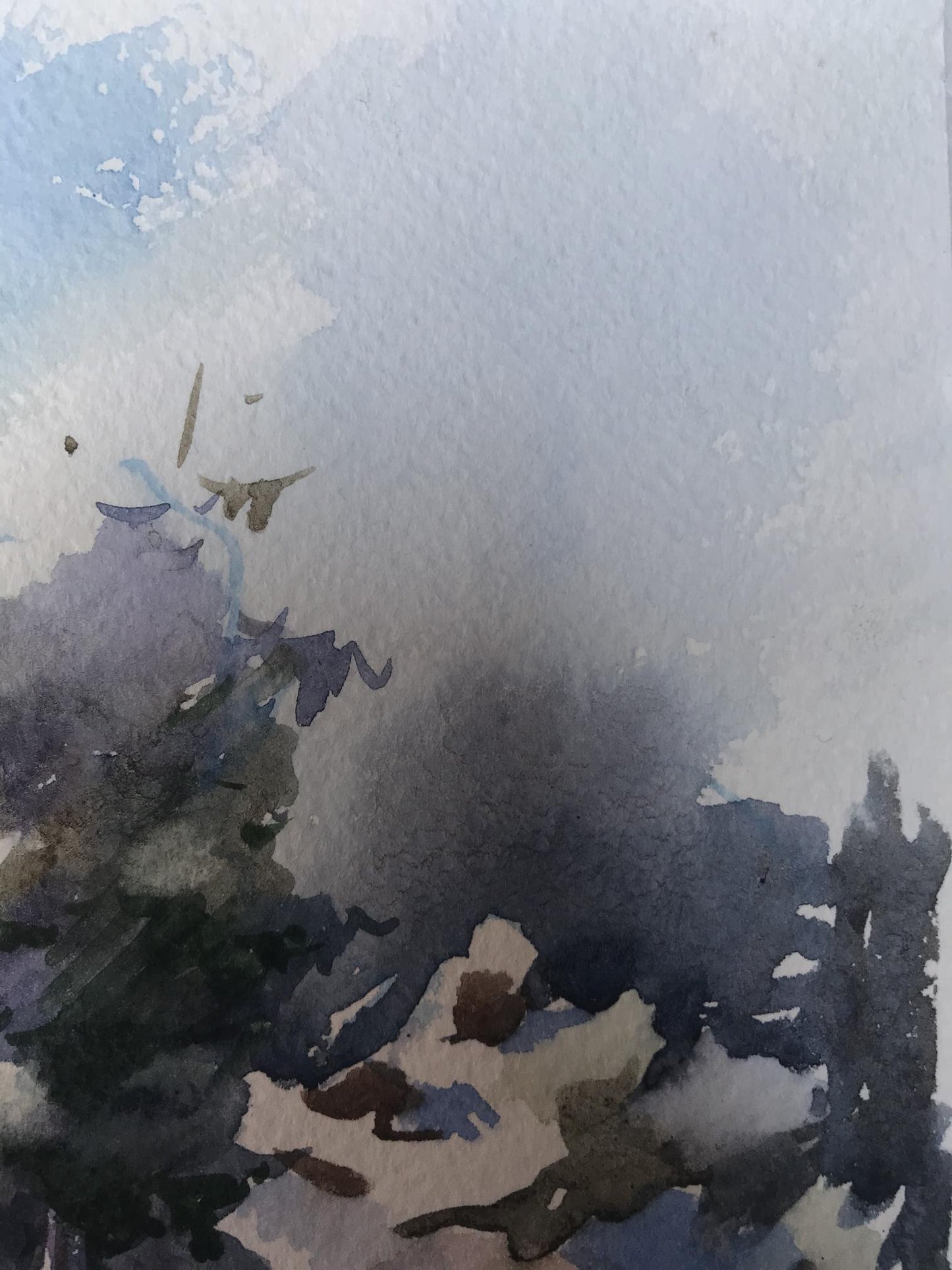 Watercolor painting Winter landscape Unknown artist