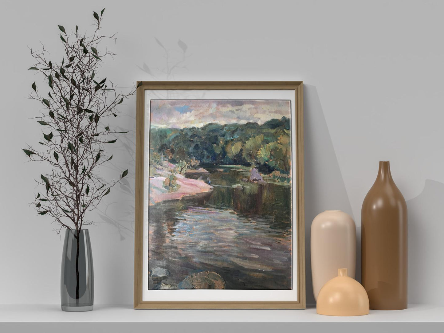 Oil painting River in the forest Unknown artist
